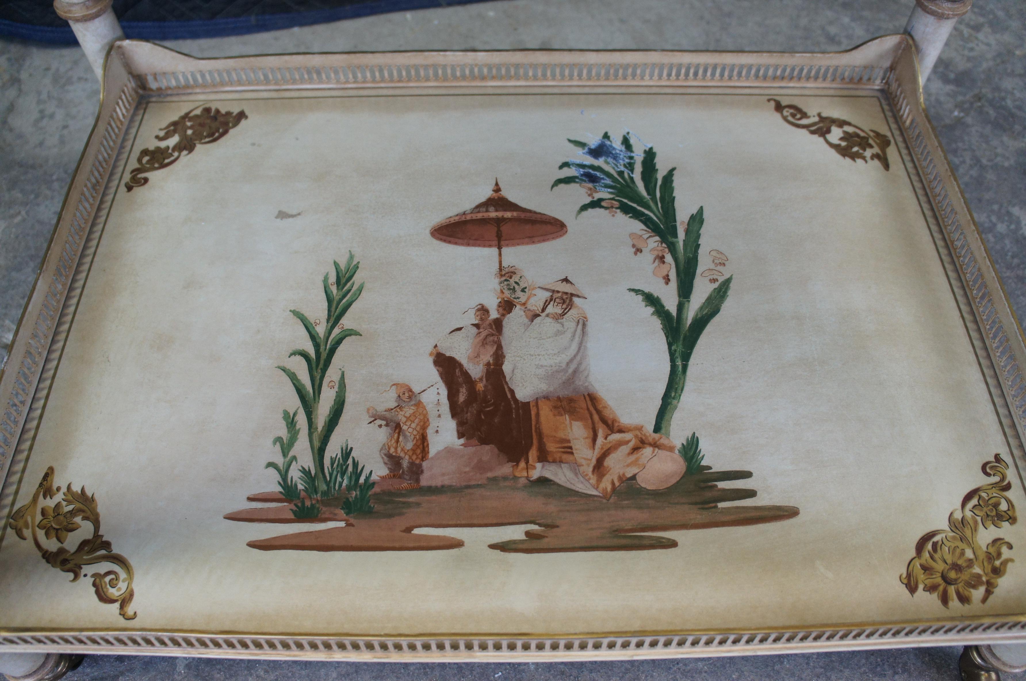 Vintage Italian Tole Painted 2 Tier Beverage Serving Cart Removable Tray Tables 1