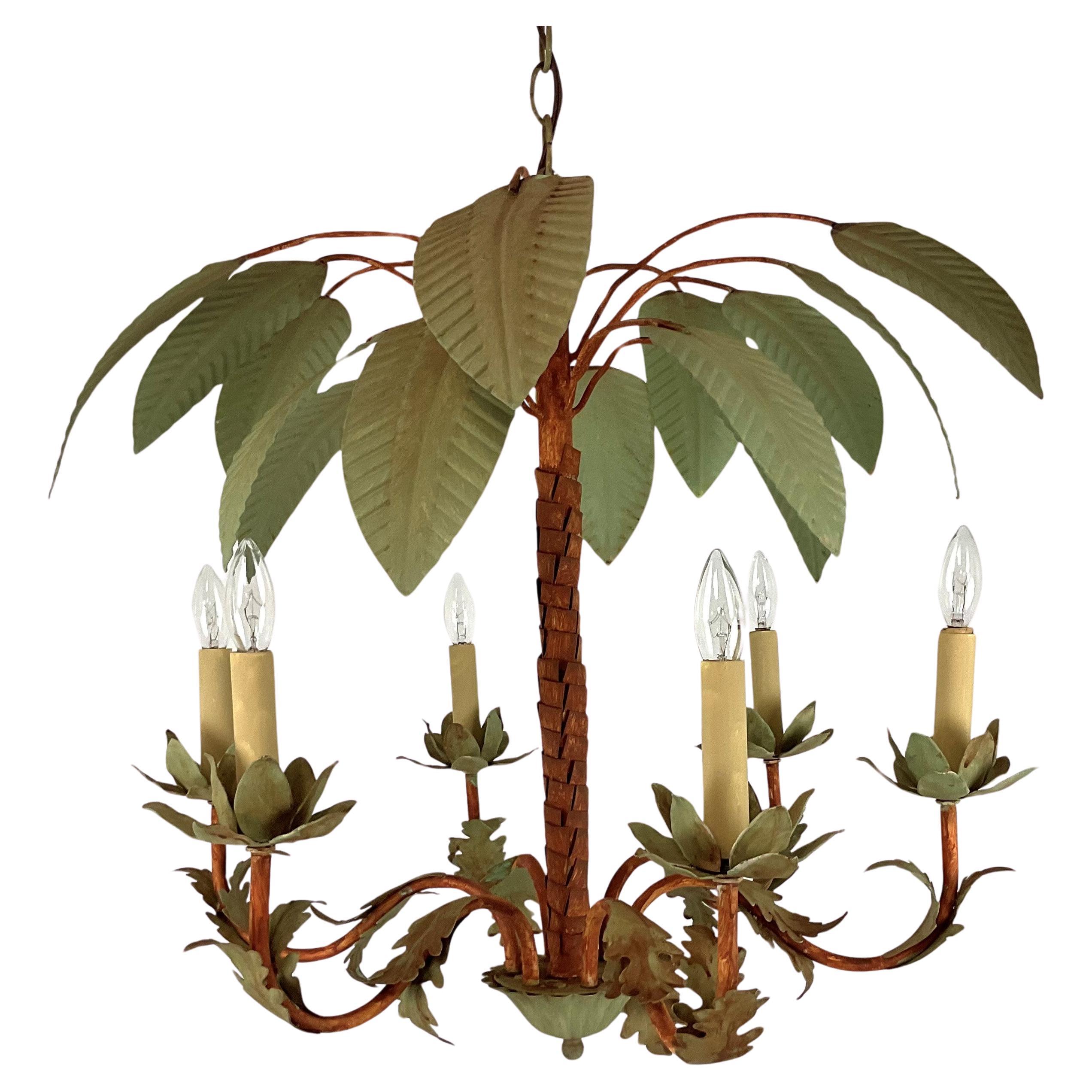 Vintage Italian Tole Palm Chandelier