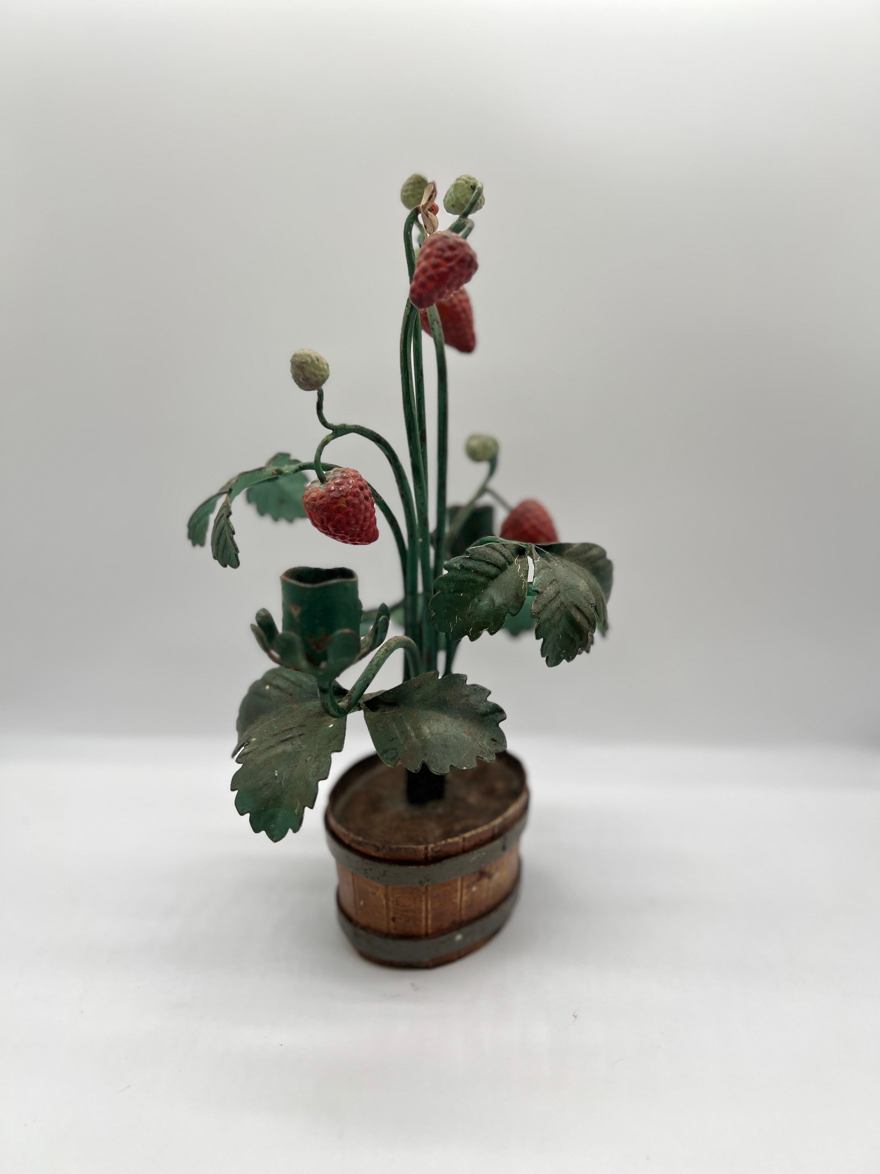 Vintage Italian Tole Strawberry Topiary Candlestick For Sale 3