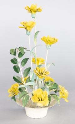 Mid-20th Century Italian Tole Yellow Flower Pot Floral Arrangement