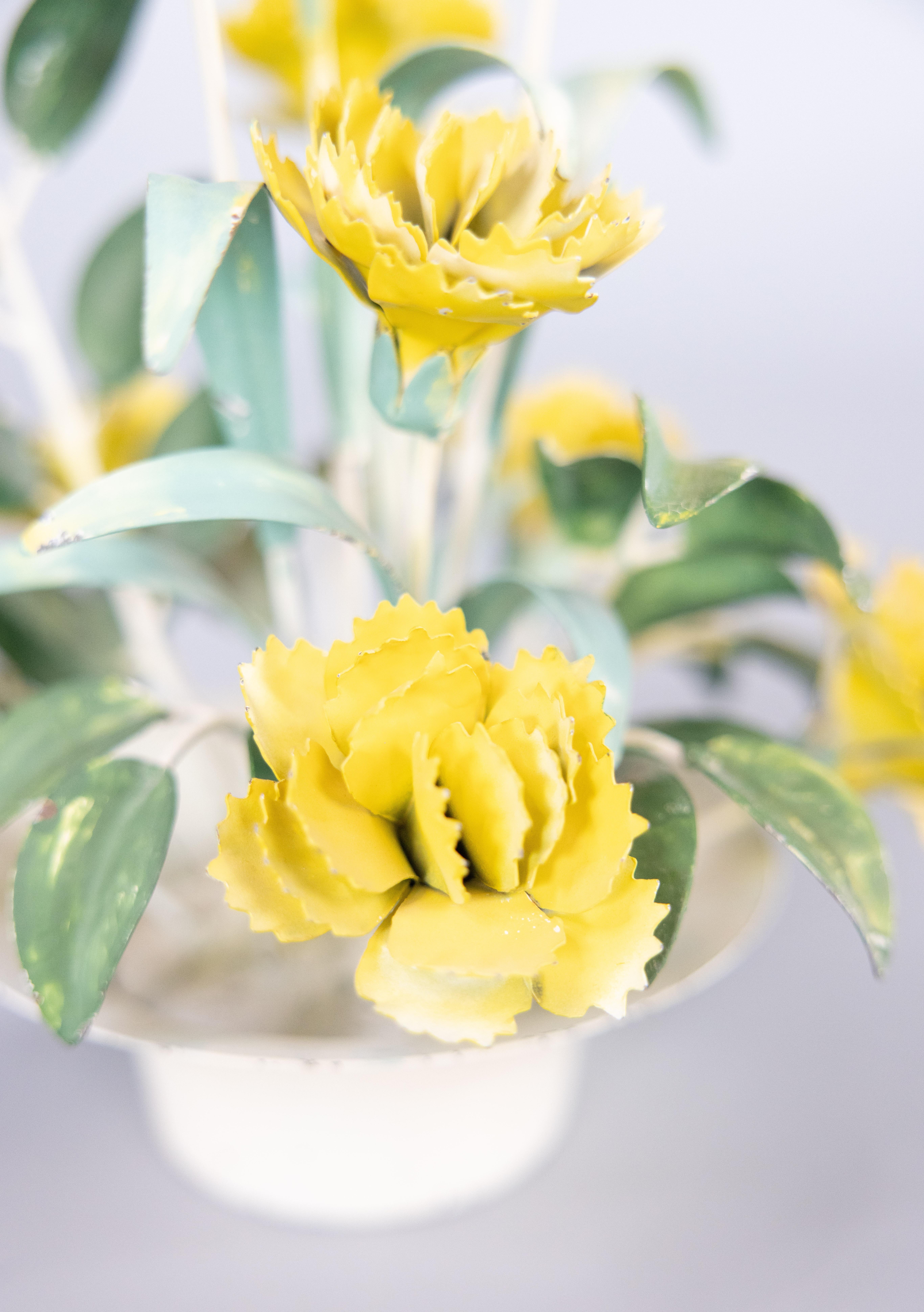 Tôle Mid-20th Century Italian Tole Yellow Flower Pot Floral Arrangement