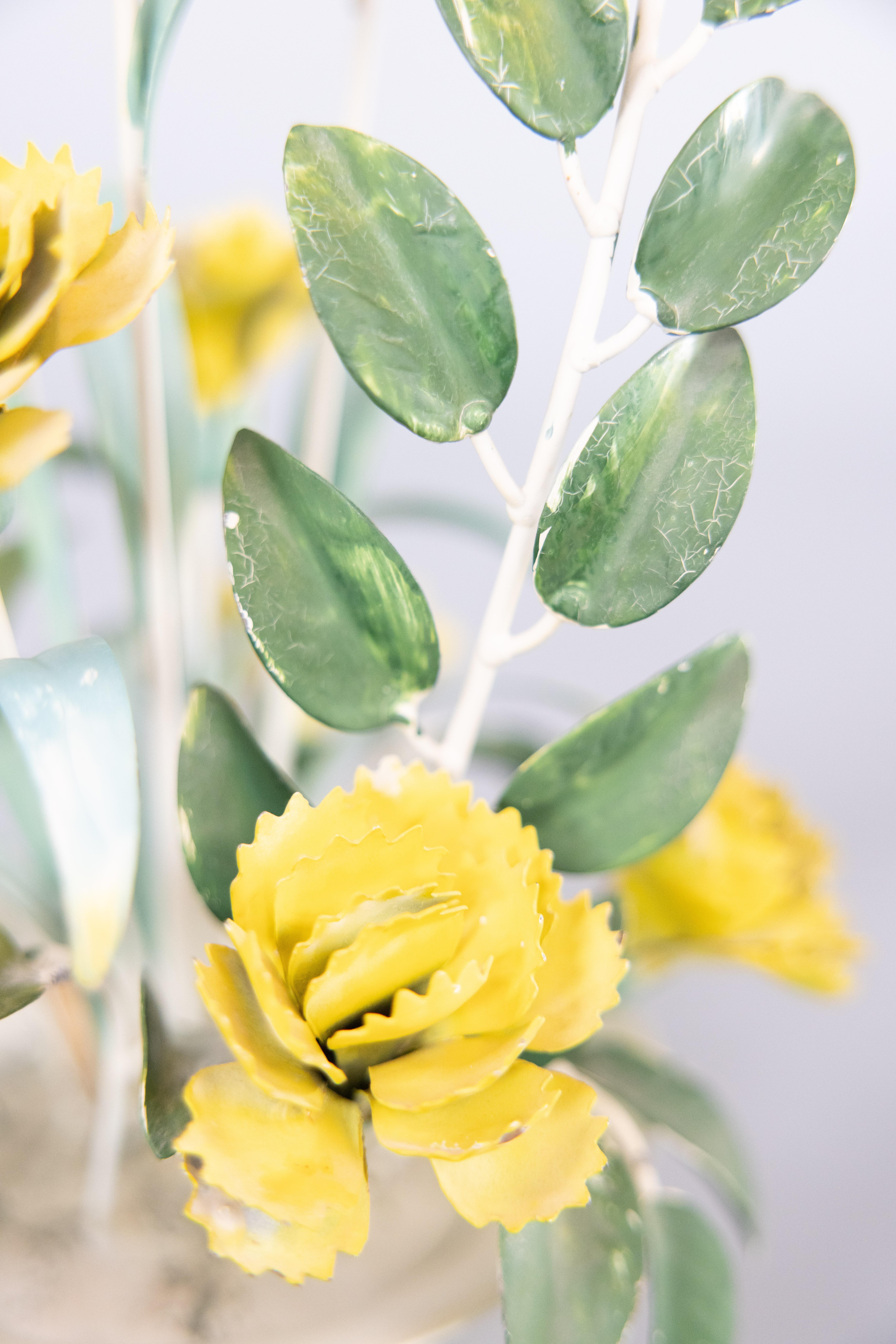 Mid-20th Century Italian Tole Yellow Flower Pot Floral Arrangement 1