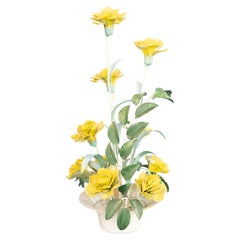 Mid-20th Century Italian Tole Yellow Flower Pot Floral Arrangement