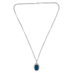 Vintage Italian topaz diamond 18k white gold pendant necklace