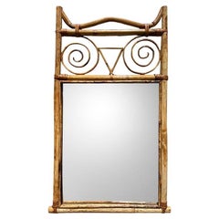 Vintage Italian Torched or Tortoise Bamboo Wall Mirror - 1970s Italy