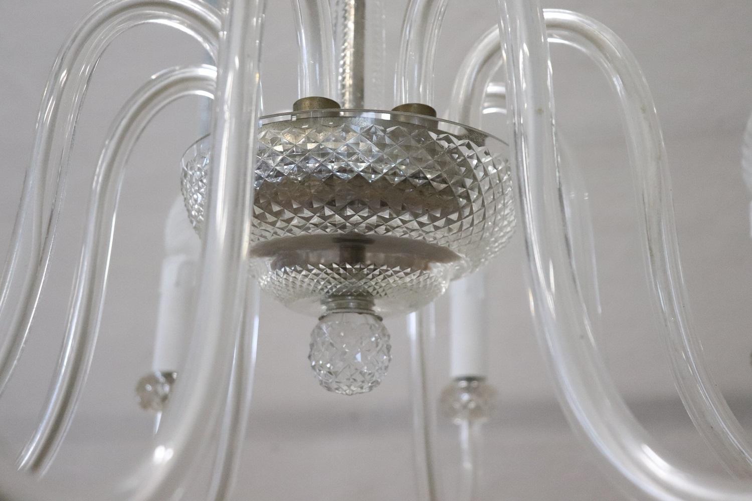 Vintage Italian Transparent Murano Glass Chandelier, 1980s For Sale 6