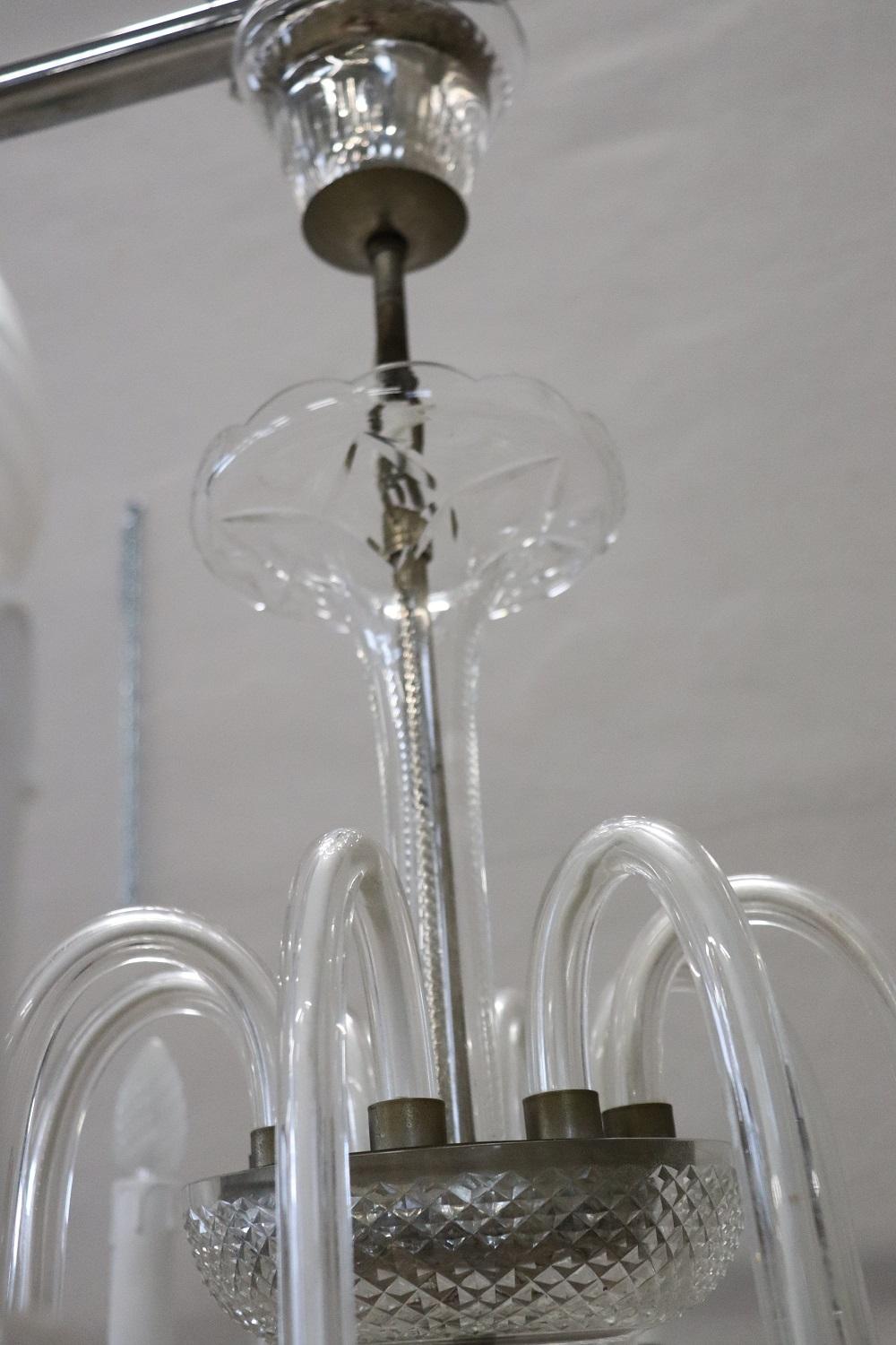 Vintage Italian Transparent Murano Glass Chandelier, 1980s For Sale 7