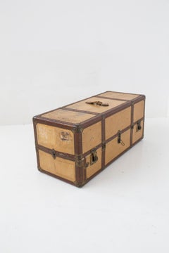 Vintage Italian travel trunk cabinet brass and leather