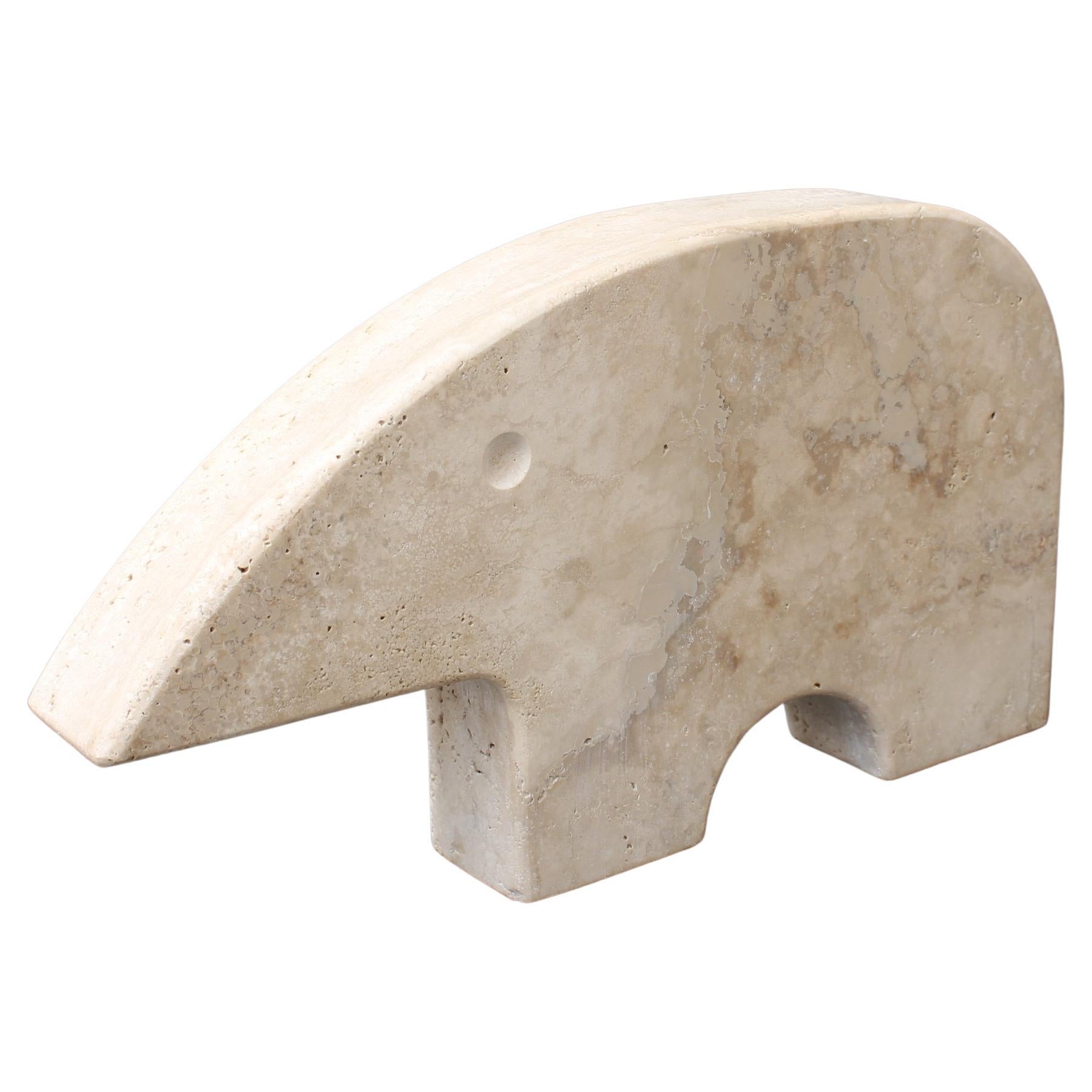 Travertine aardvark table sculpture by Mannelli Bros., Florence, Italy (circa 1970s). Joyful travertine stylised aardvark will delight art lovers and collectors. Minimalist in style with soft curves and lines. Very weighty (3.2 kg / 7.0 lbs) and