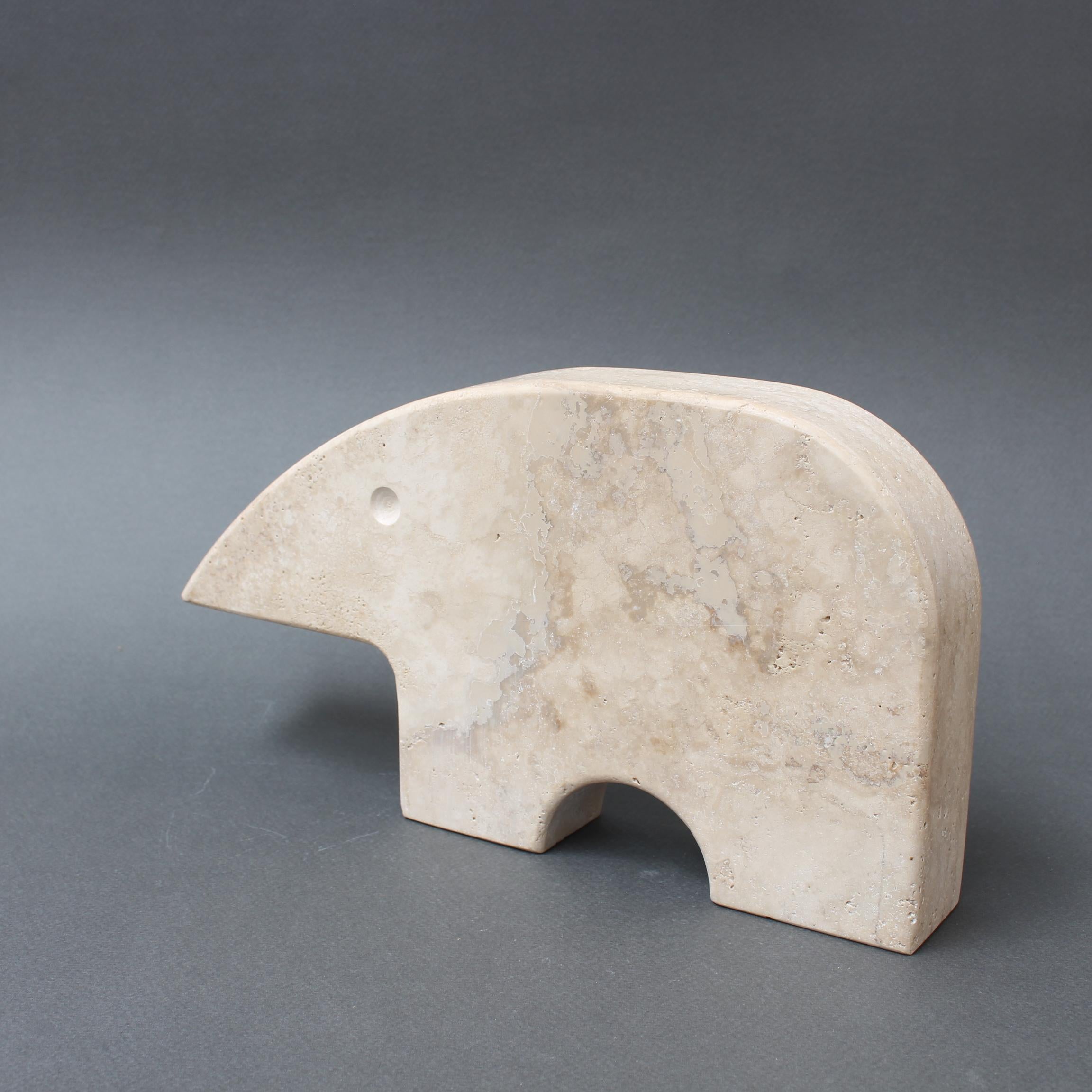 Minimalist Vintage Italian Travertine Aardvark Table Sculpture by Mannelli Bros For Sale