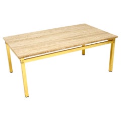 Vintage Italian Travertine and Brass Coffee Table