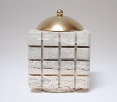 Vintage Italian Travertine and Brass Decorative Cube Box by Passeri for Ark Line