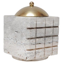 Vintage Italian Travertine and Brass Decorative Cube Box by Passeri for Ark Line