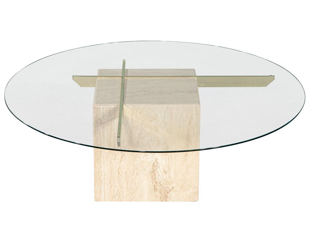 Vintage Italian Travertine and Glass Top Cocktail Table In Good Condition For Sale In North York, ON
