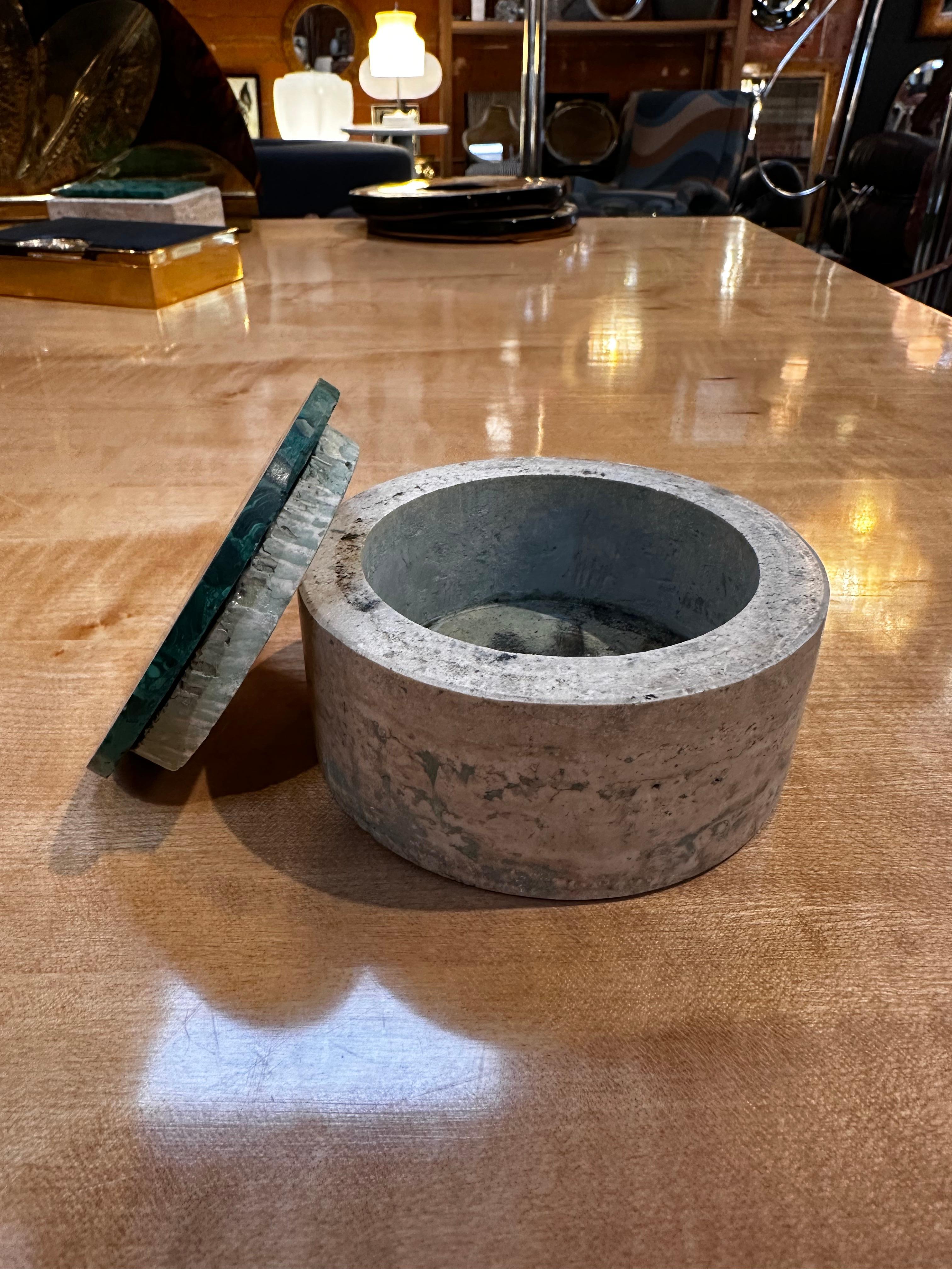 Vintage Italian Travertine and Green Marble Ashtray 1990s In Good Condition For Sale In Los Angeles, CA