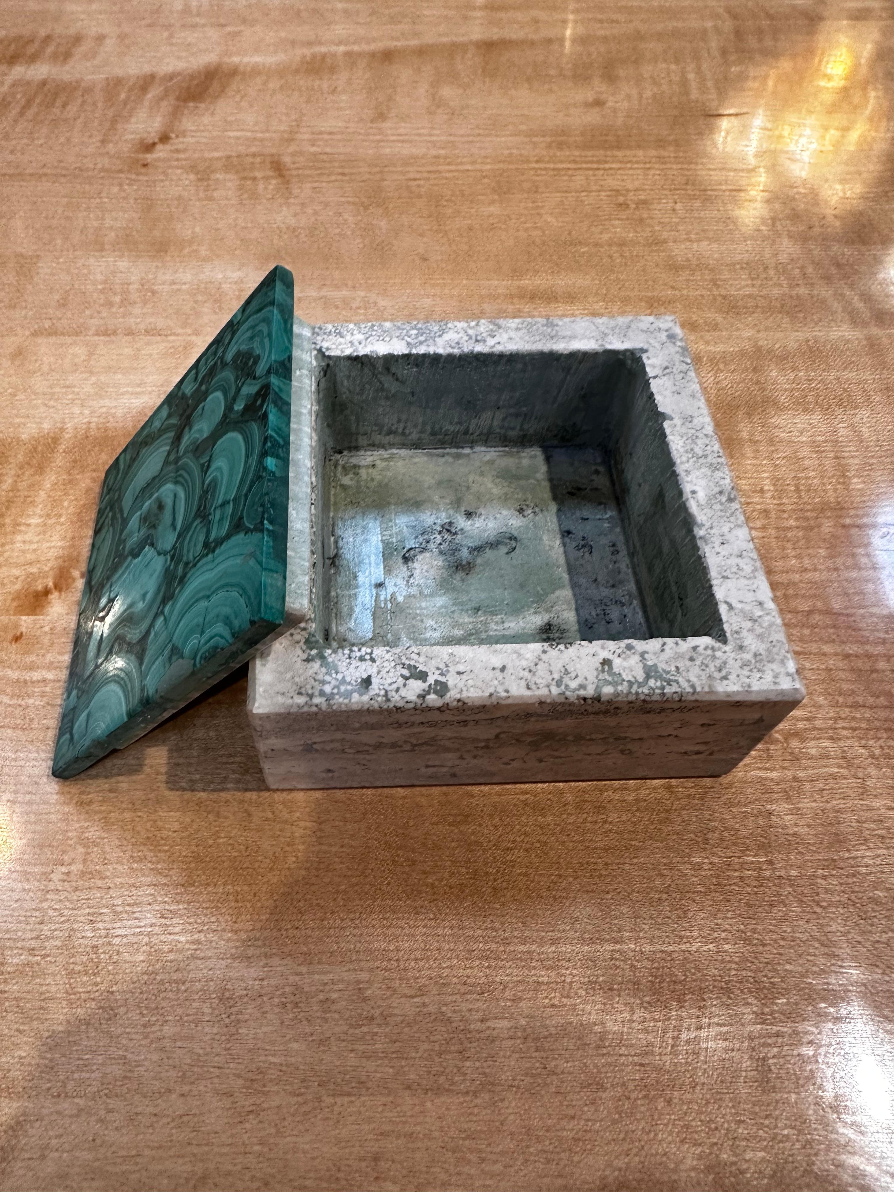 Vintage Italian Travertine and Green Marble Ashtray 1990s In Good Condition For Sale In Los Angeles, CA