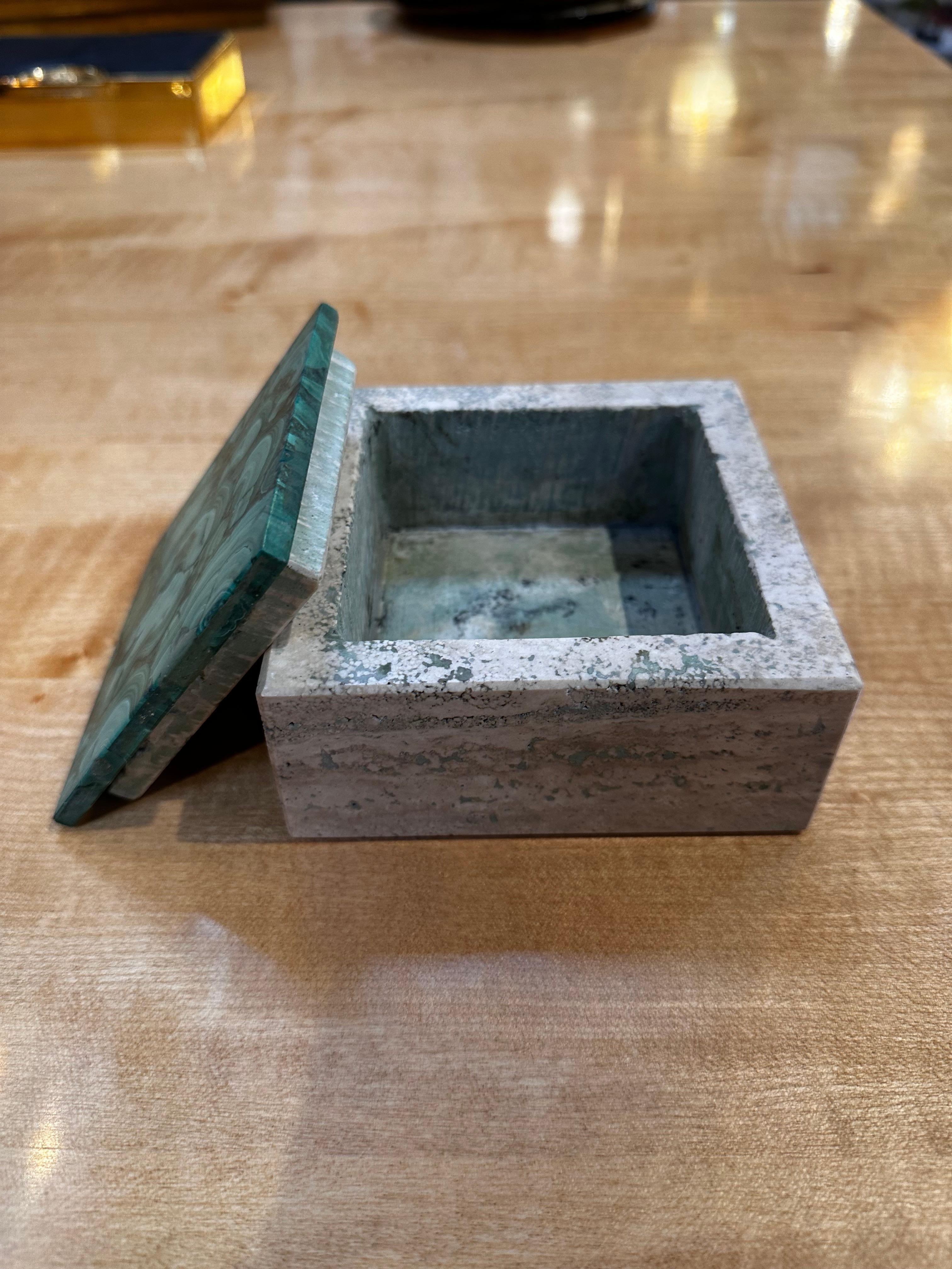 Late 20th Century Vintage Italian Travertine and Green Marble Ashtray 1990s For Sale