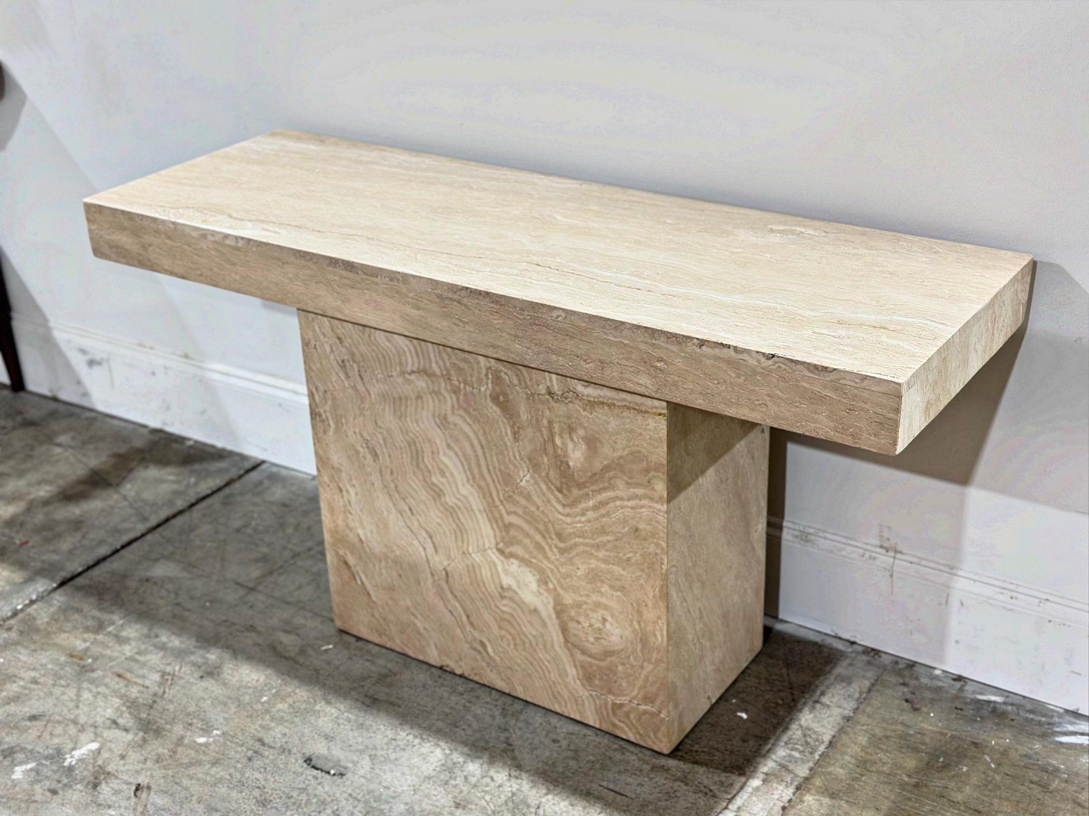 Vintage Italian Travertine Console Table - Rectangle Post Modern - Circa 1970s 5