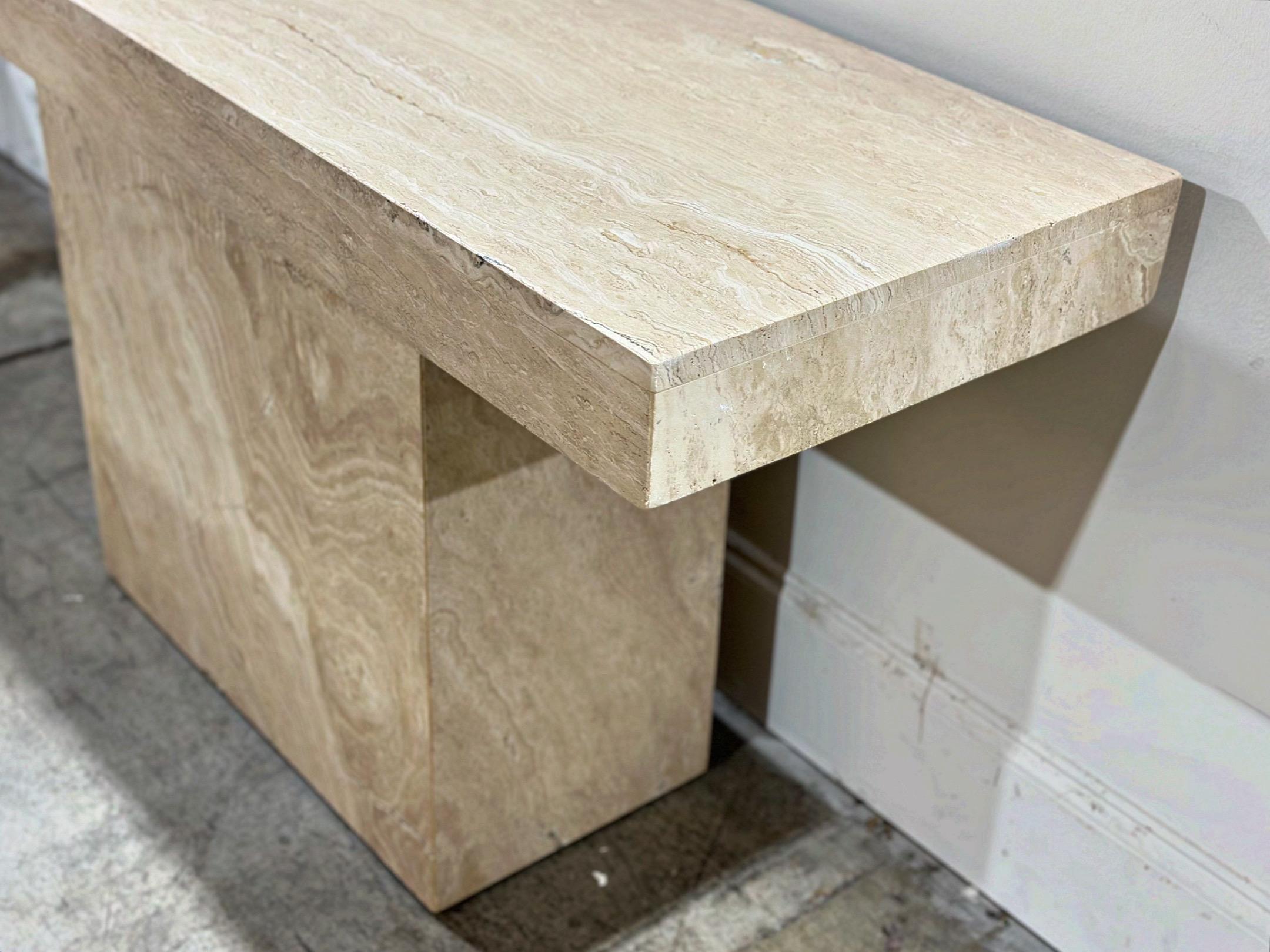 Organic Modern Vintage Italian Travertine Console Table - Rectangle Post Modern - Circa 1970s