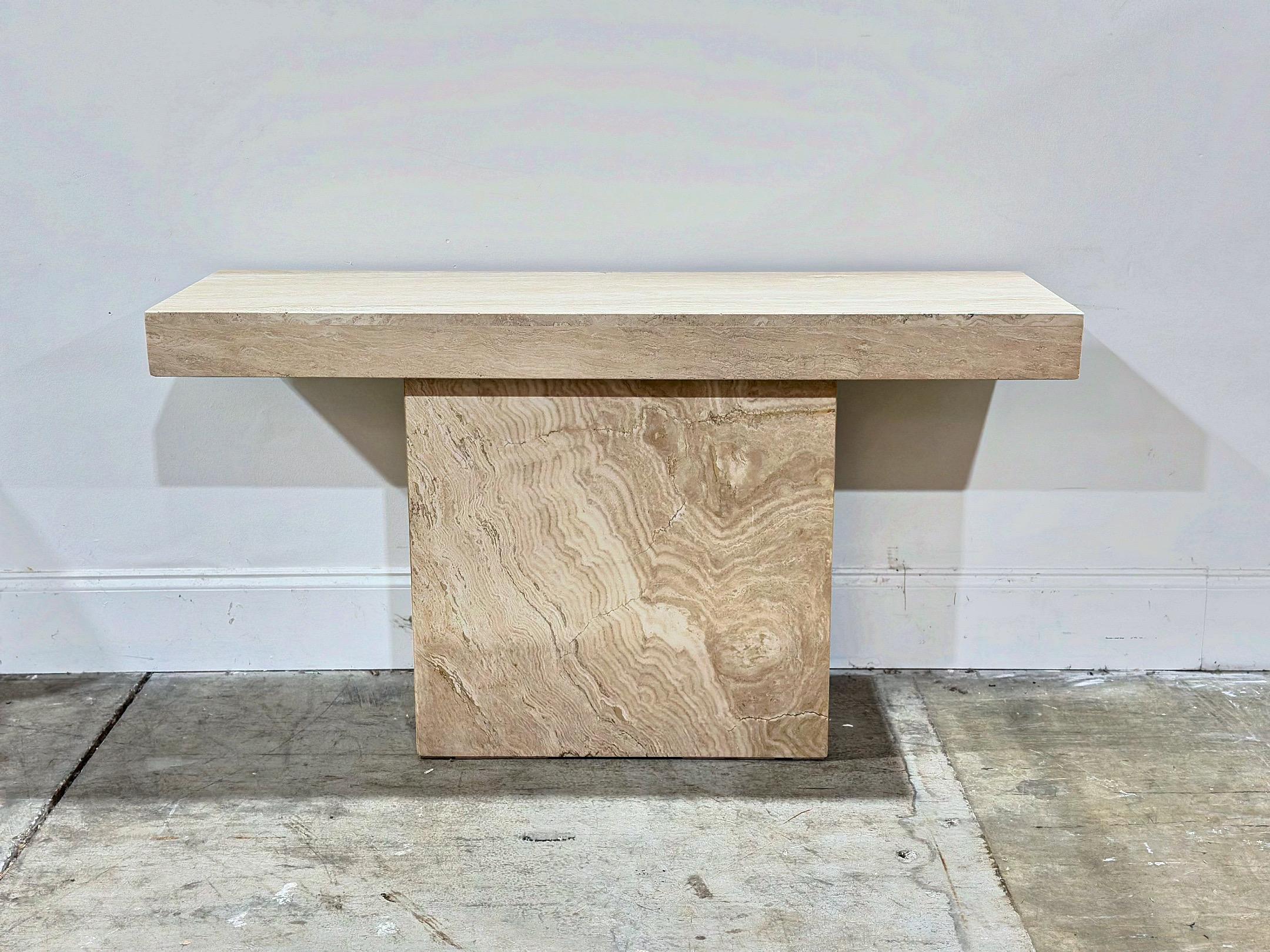 Vintage Italian Travertine Console Table - Rectangle Post Modern - Circa 1970s In Good Condition In Decatur, GA