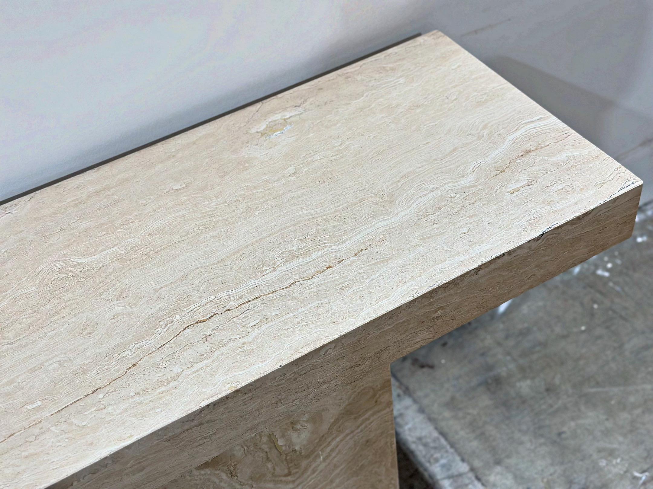 Late 20th Century Vintage Italian Travertine Console Table - Rectangle Post Modern - Circa 1970s