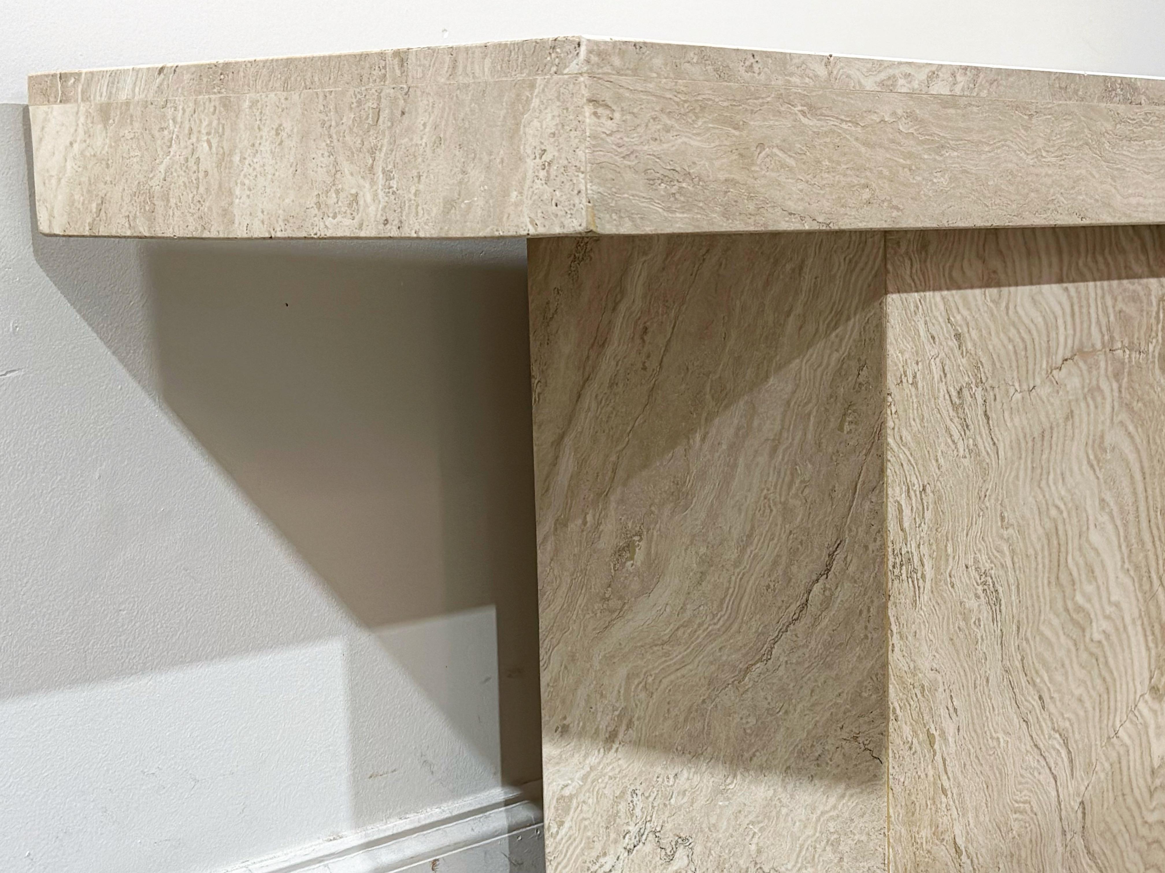 Vintage Italian Travertine Console Table - Rectangle Post Modern - Circa 1970s 1