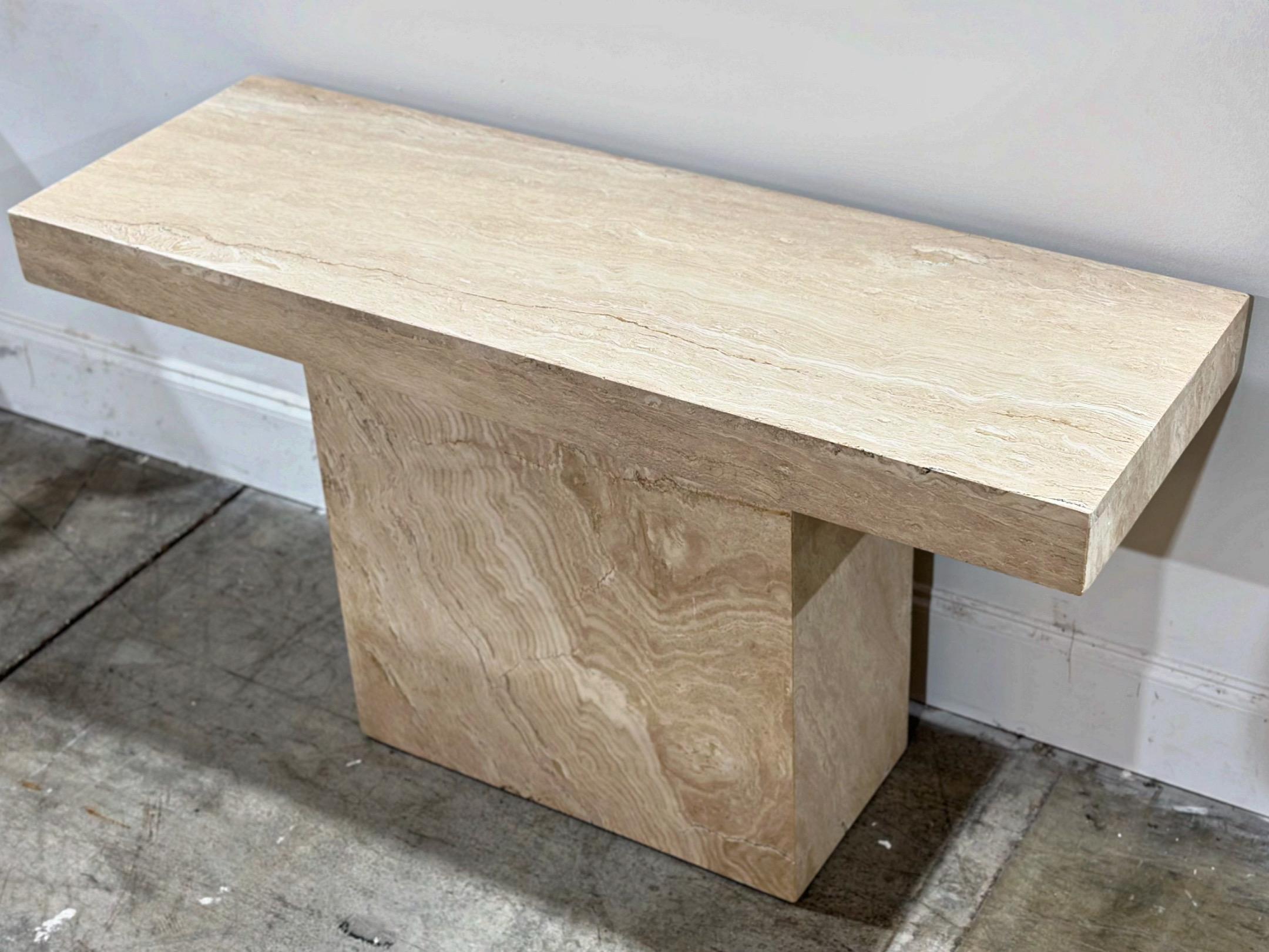 Vintage Italian Travertine Console Table - Rectangle Post Modern - Circa 1970s 2