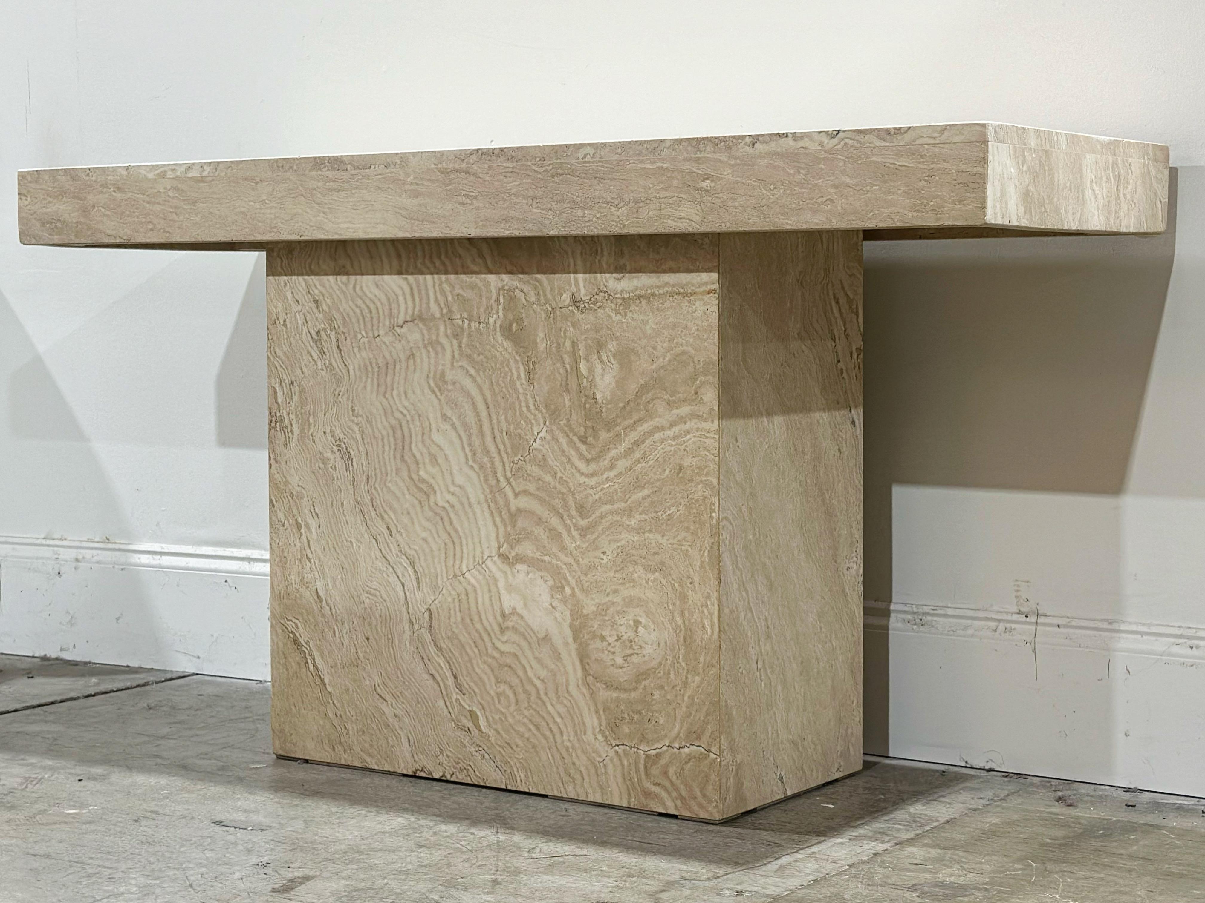 Vintage Italian Travertine Console Table - Rectangle Post Modern - Circa 1970s 3