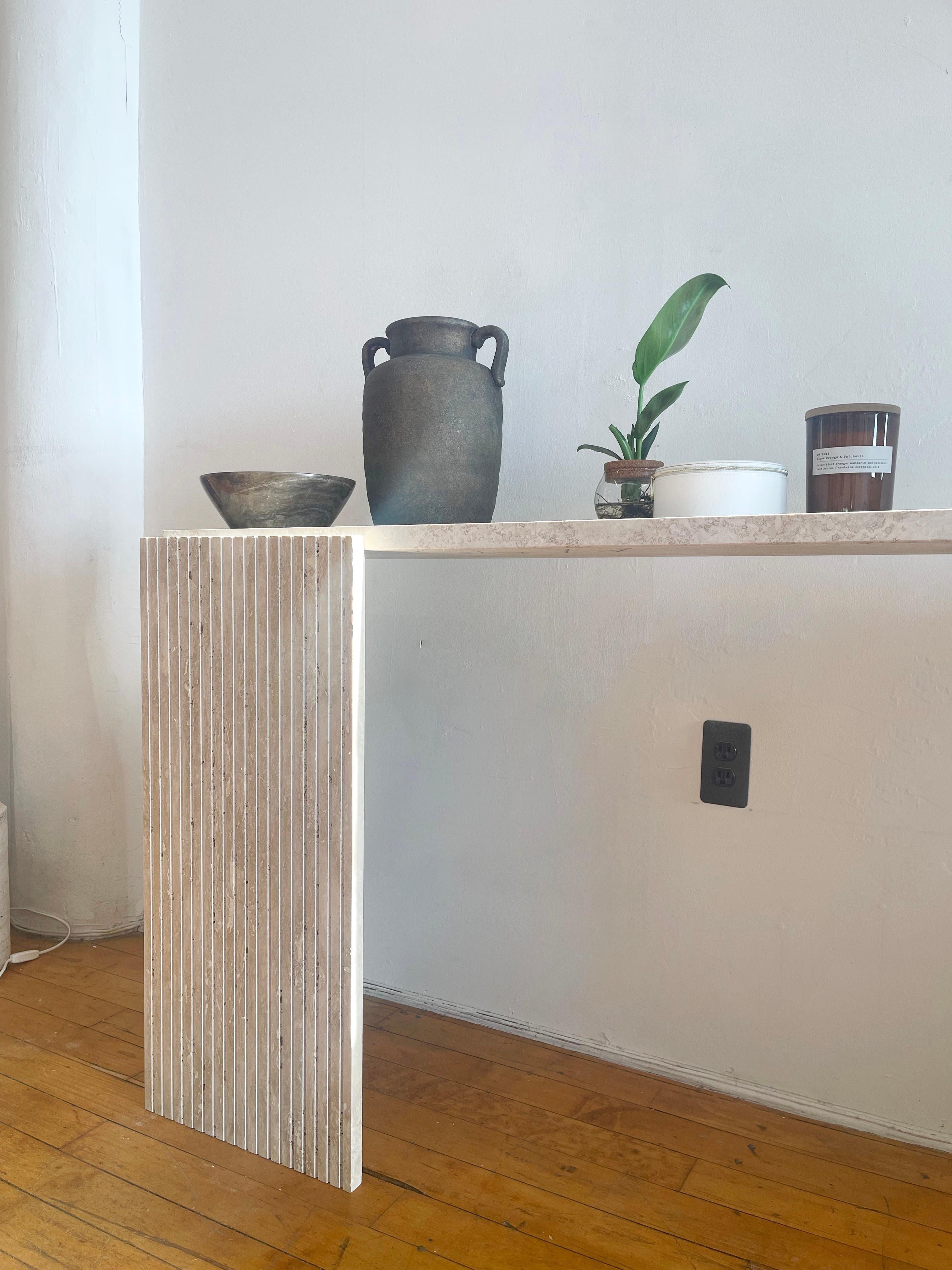 Vintage Italian Travertine Console Table with triangle shaped legs 1970s 6