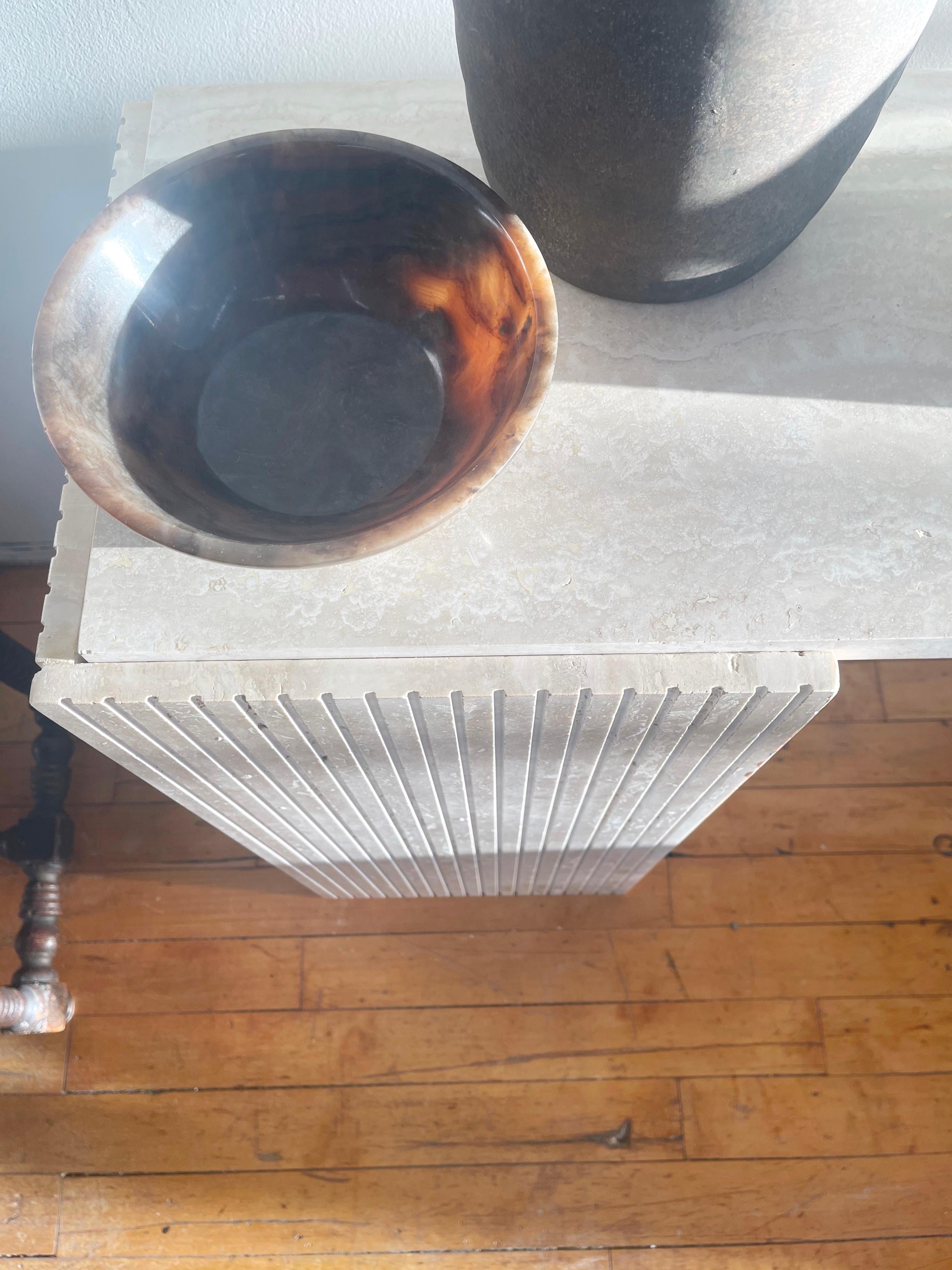 Vintage Italian Travertine Console Table with triangle shaped legs 1970s 8