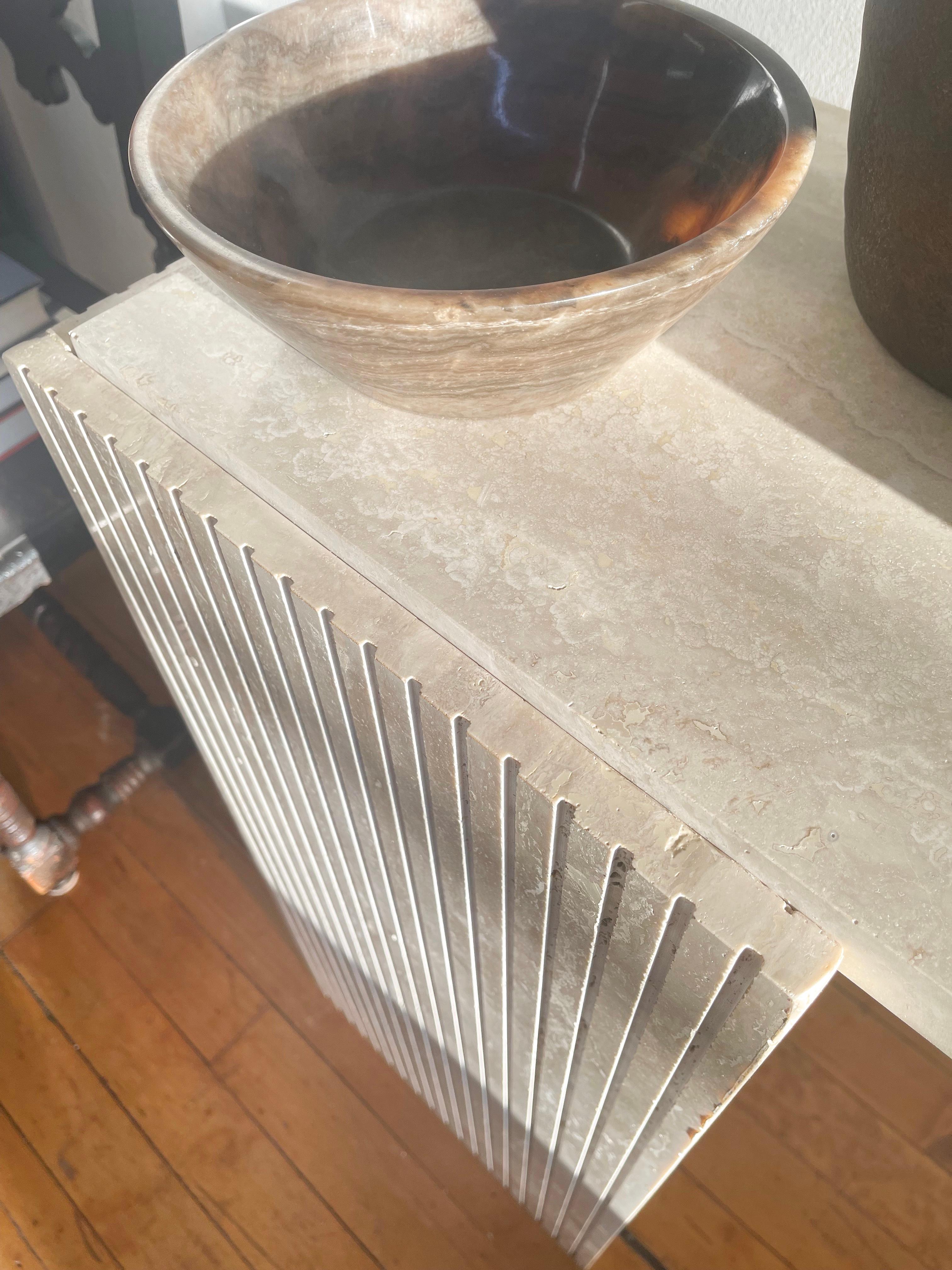 Vintage Italian Travertine Console Table with triangle shaped legs 1970s 9