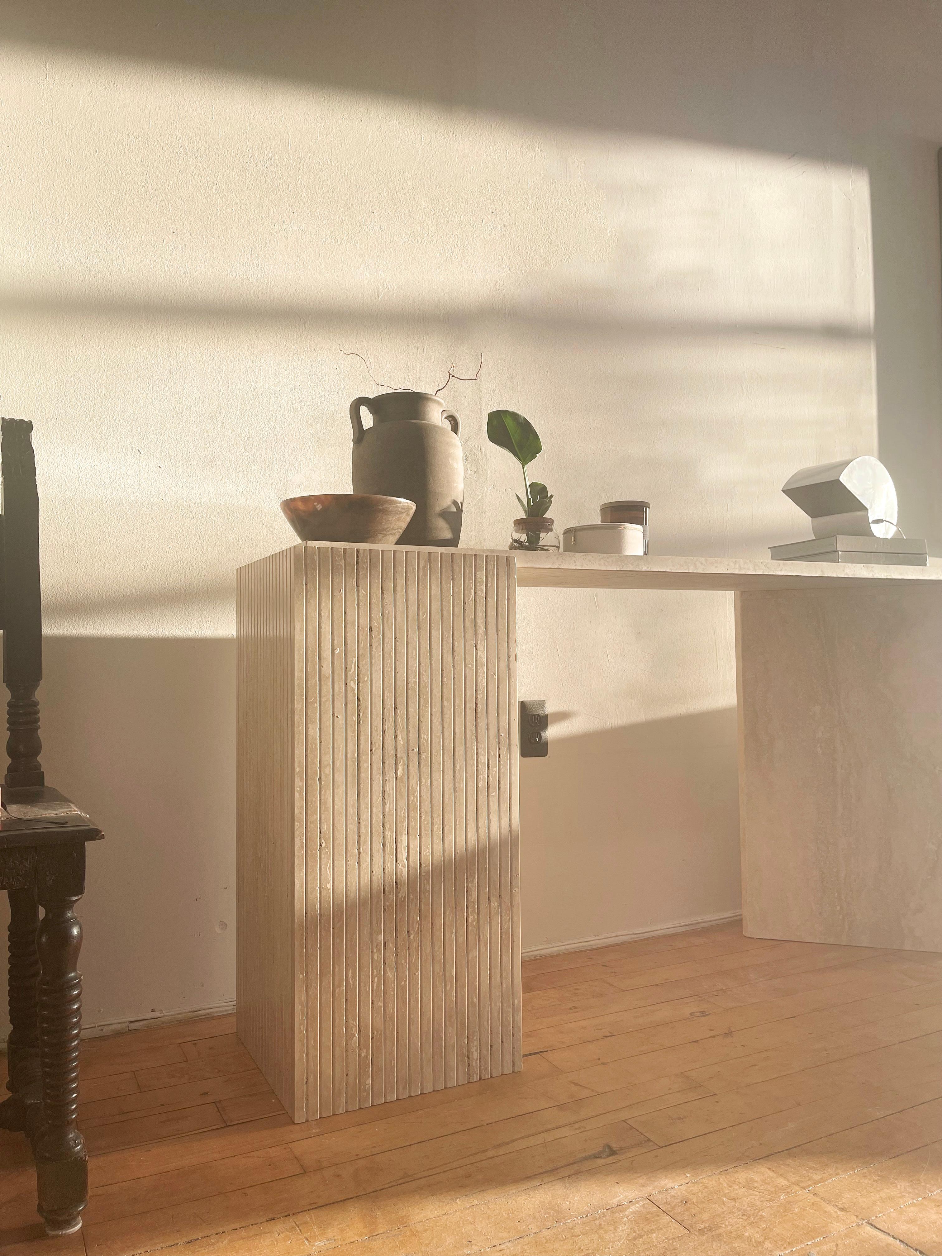 Vintage Italian Travertine Console Table with triangle shaped legs 1970s 10