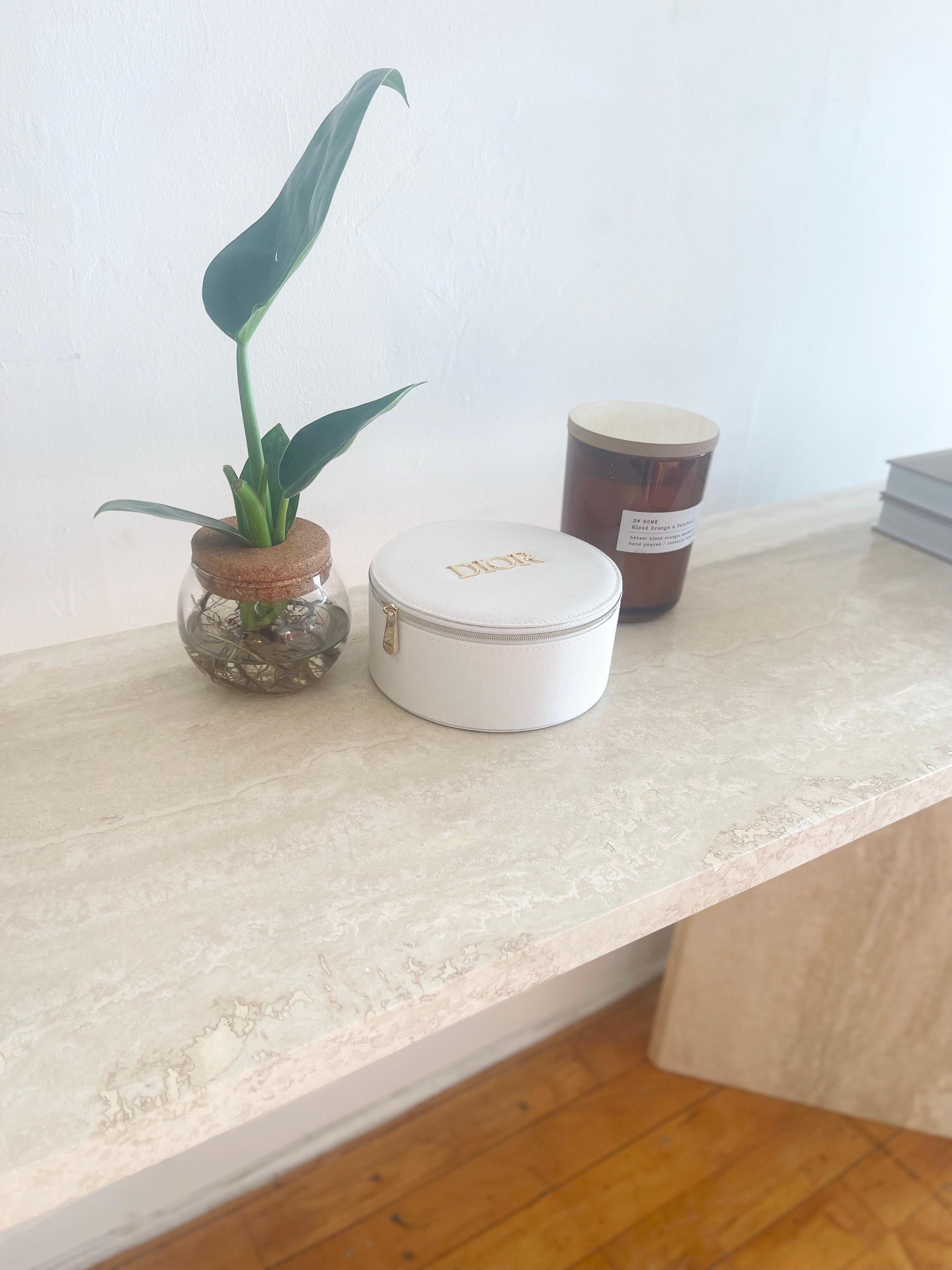 20th Century Vintage Italian Travertine Console Table with triangle shaped legs 1970s