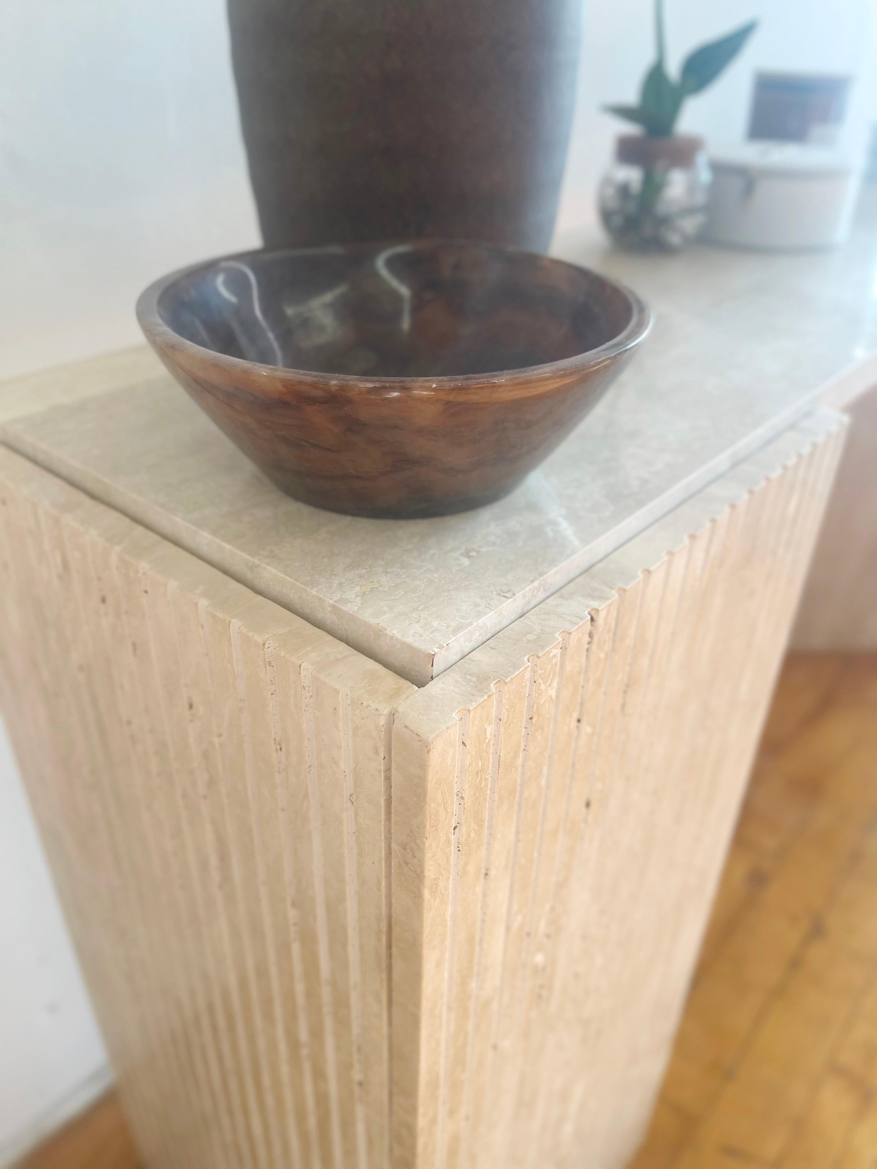 Vintage Italian Travertine Console Table with triangle shaped legs 1970s 2