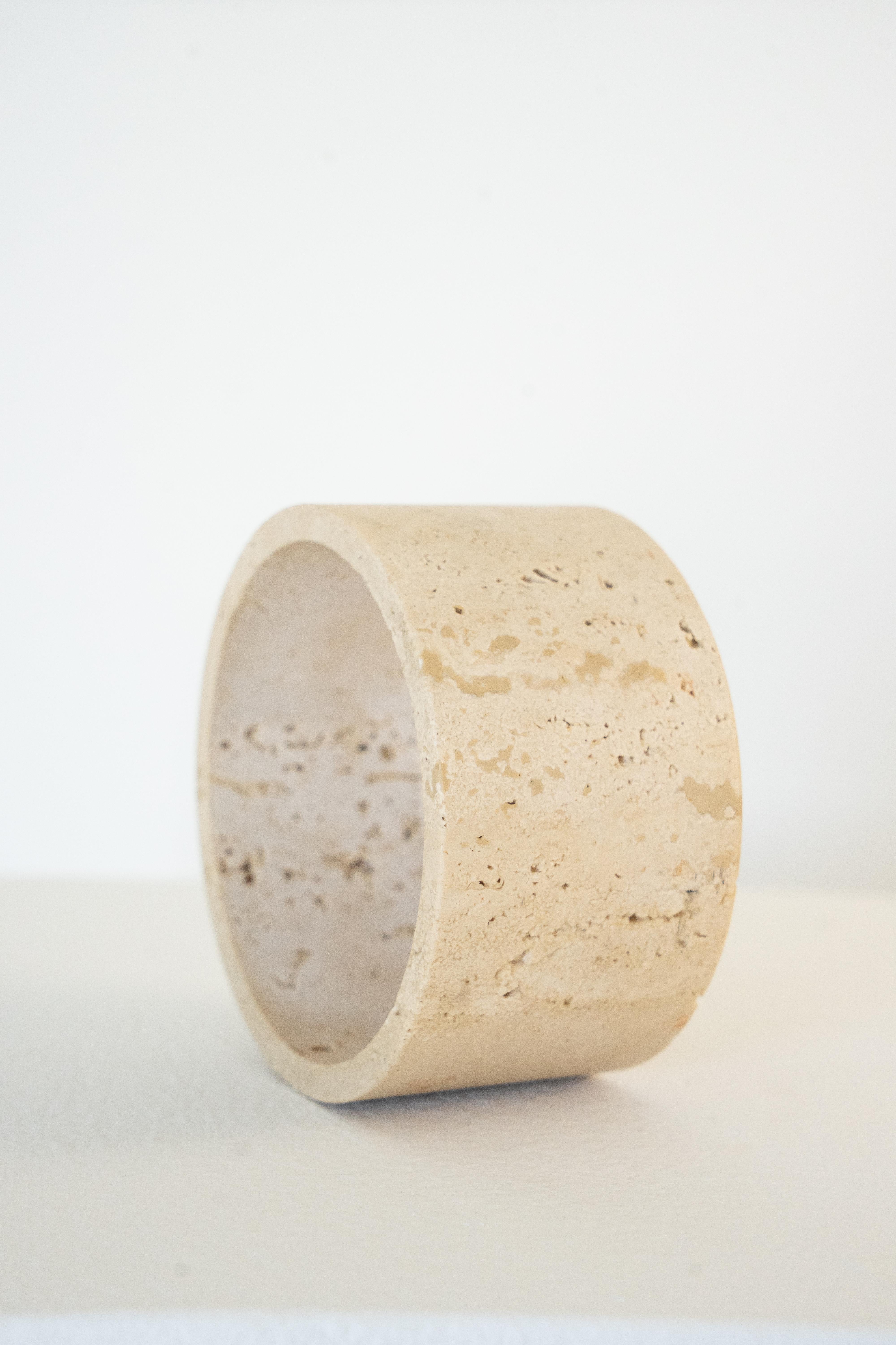 Hand-Crafted Vintage Italian Travertine Cylinder Vessel, Circa 1970s For Sale