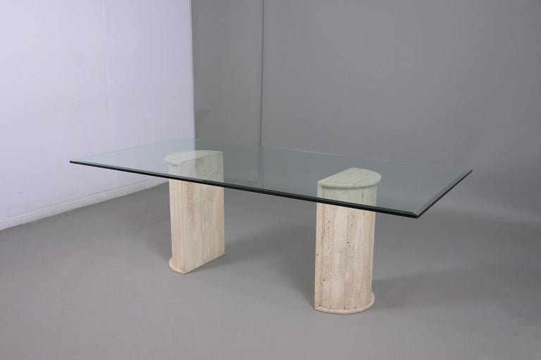 Beveled Italian Travertine Dining Room Table For Sale
