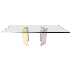 Vintage Italian travertine dining table, 1970s