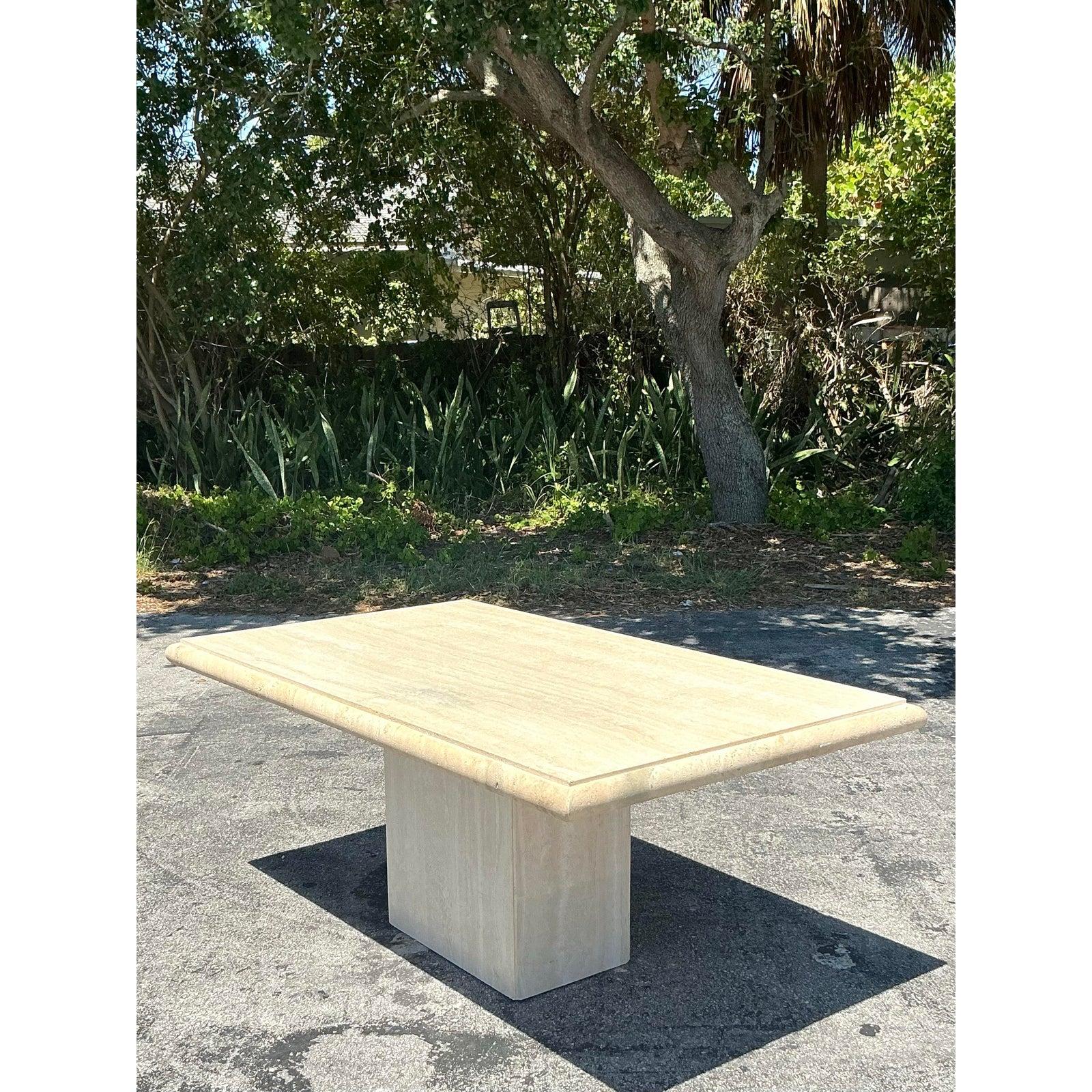 Table de salle à manger italienne vintage en travertin en vente 4