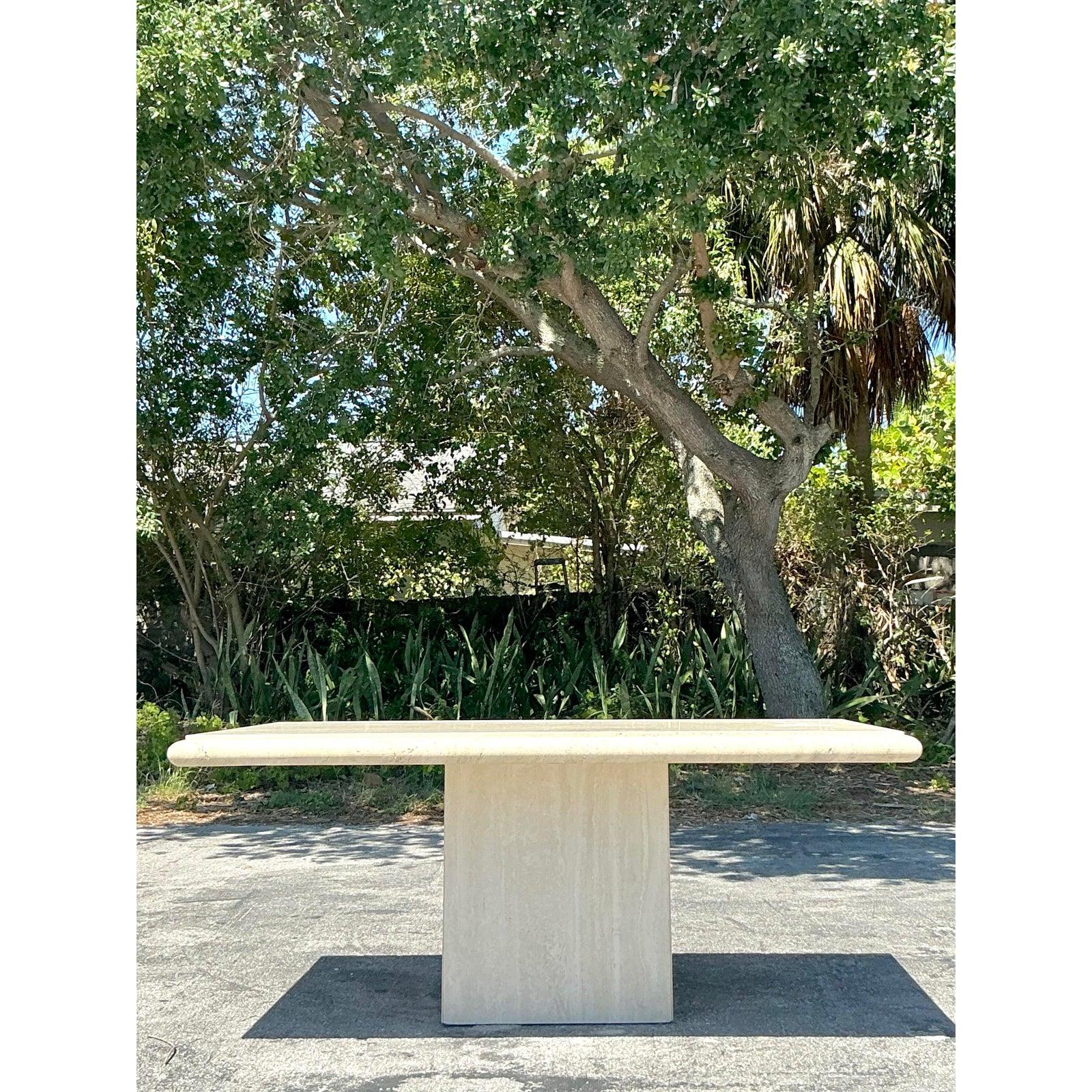 20ième siècle Table de salle à manger italienne vintage en travertin en vente