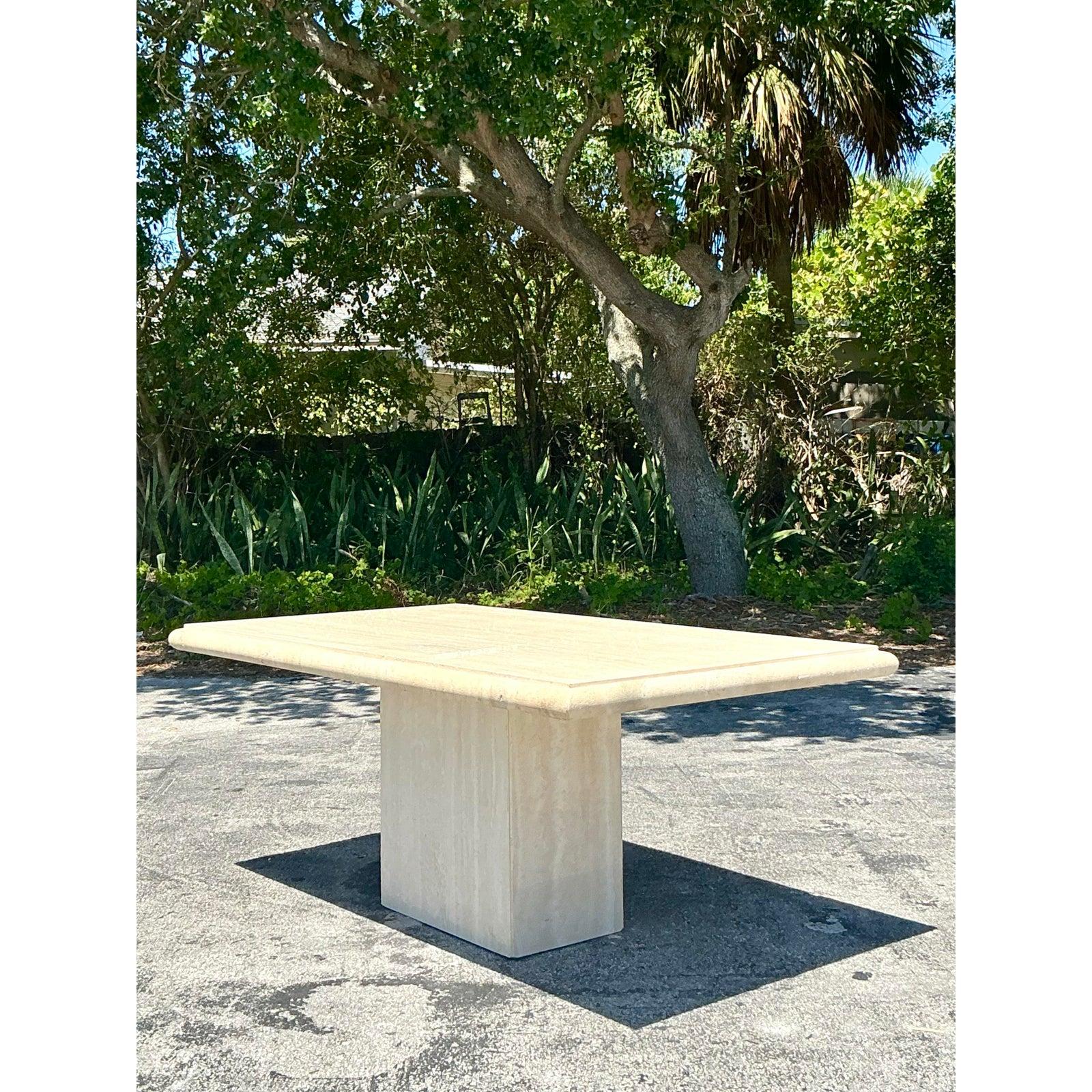 Travertin Table de salle à manger italienne vintage en travertin en vente