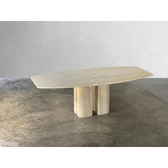 Vintage Italian Travertine Dining Table with Sculptural Bases