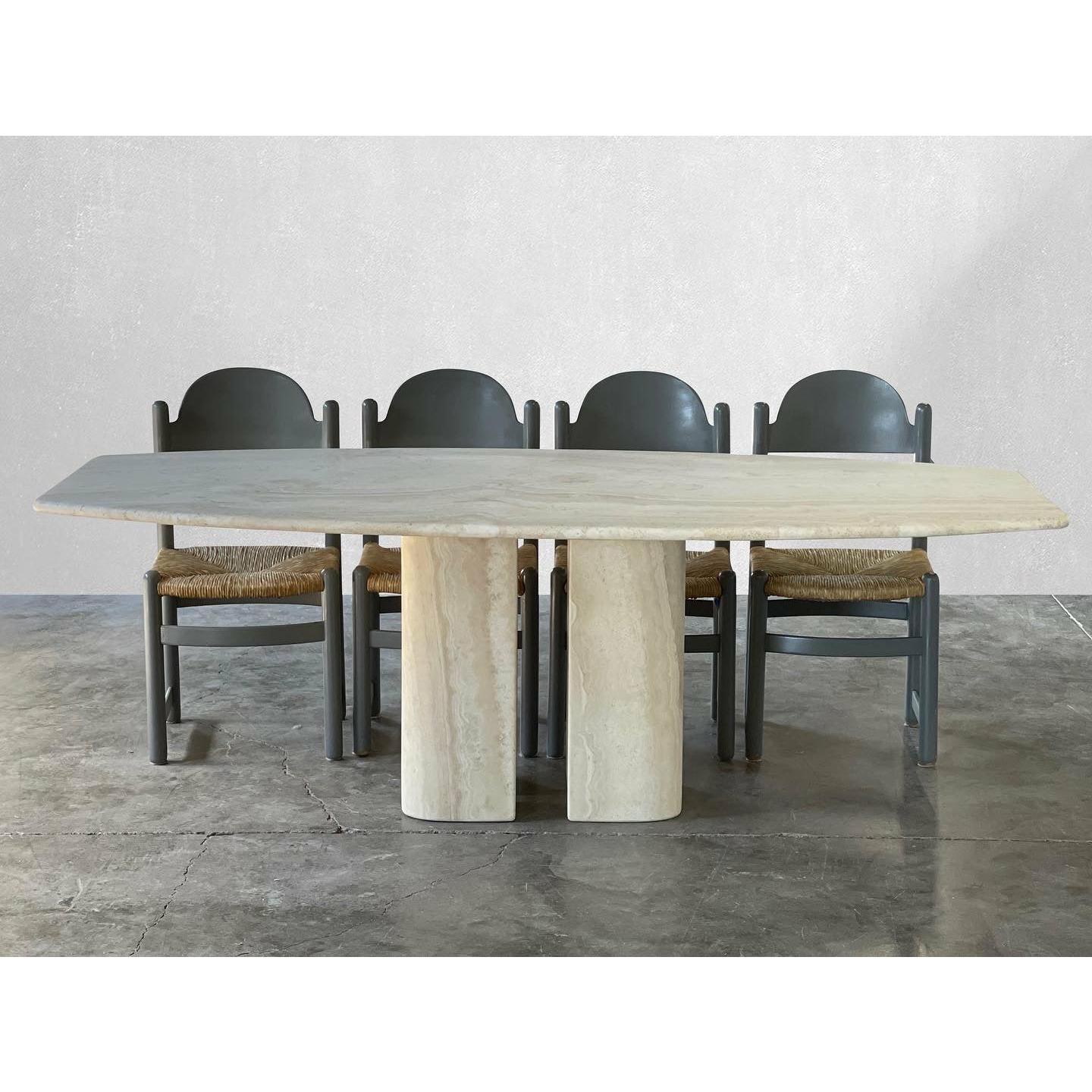 Late 20th Century Vintage Italian Travertine Dining Table with Sculptural Bases