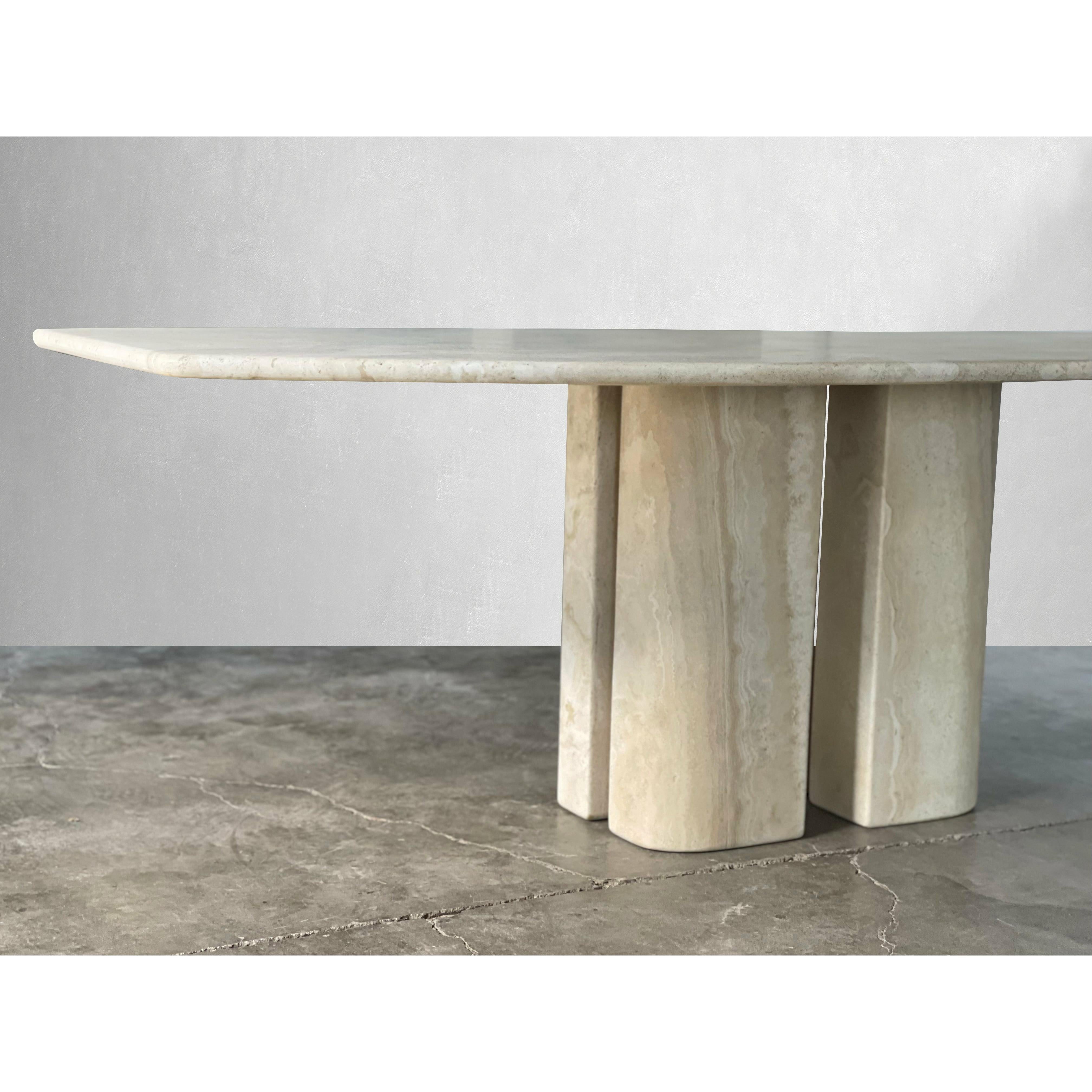 Vintage Italian Travertine Dining Table with Sculptural Bases 1