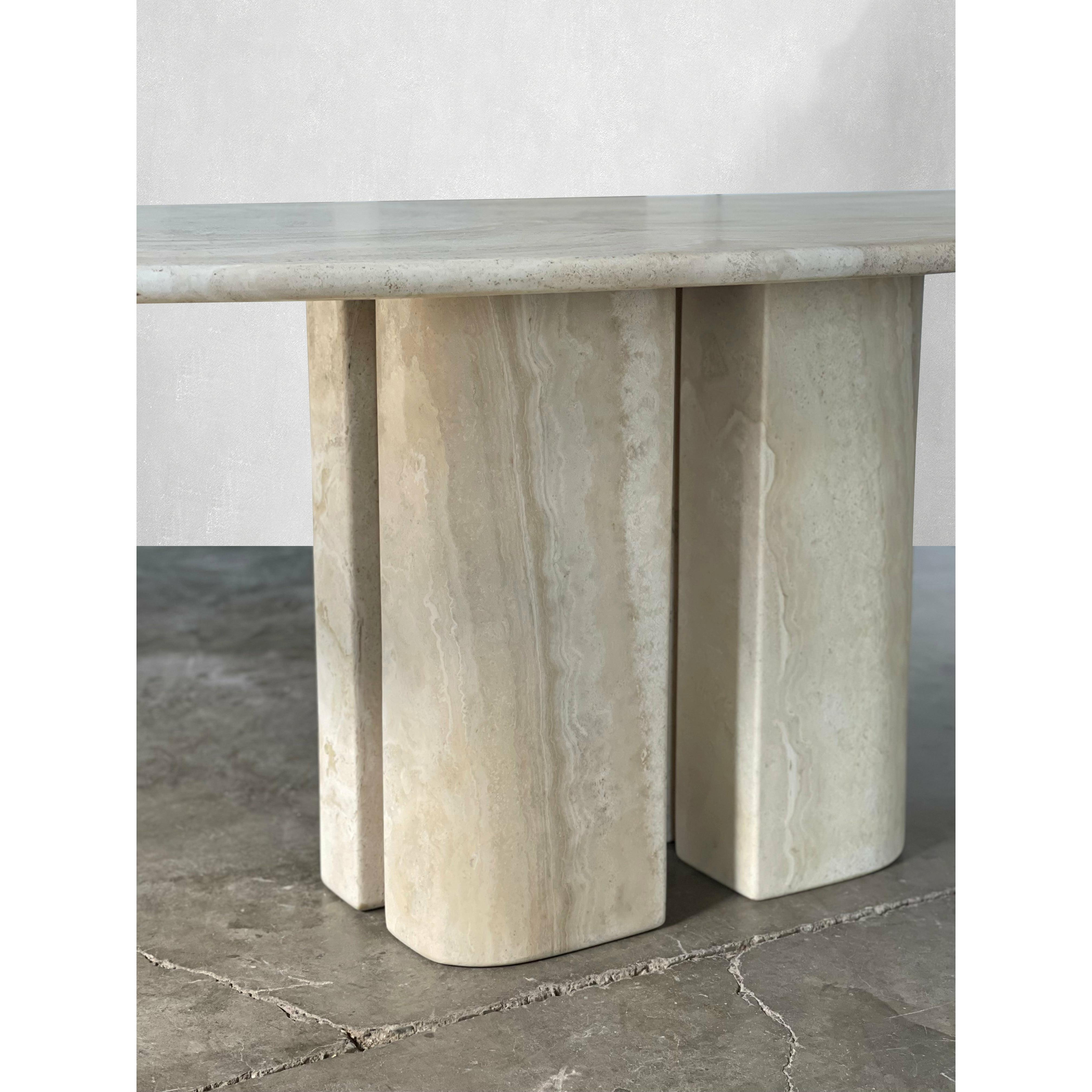 Vintage Italian Travertine Dining Table with Sculptural Bases 2