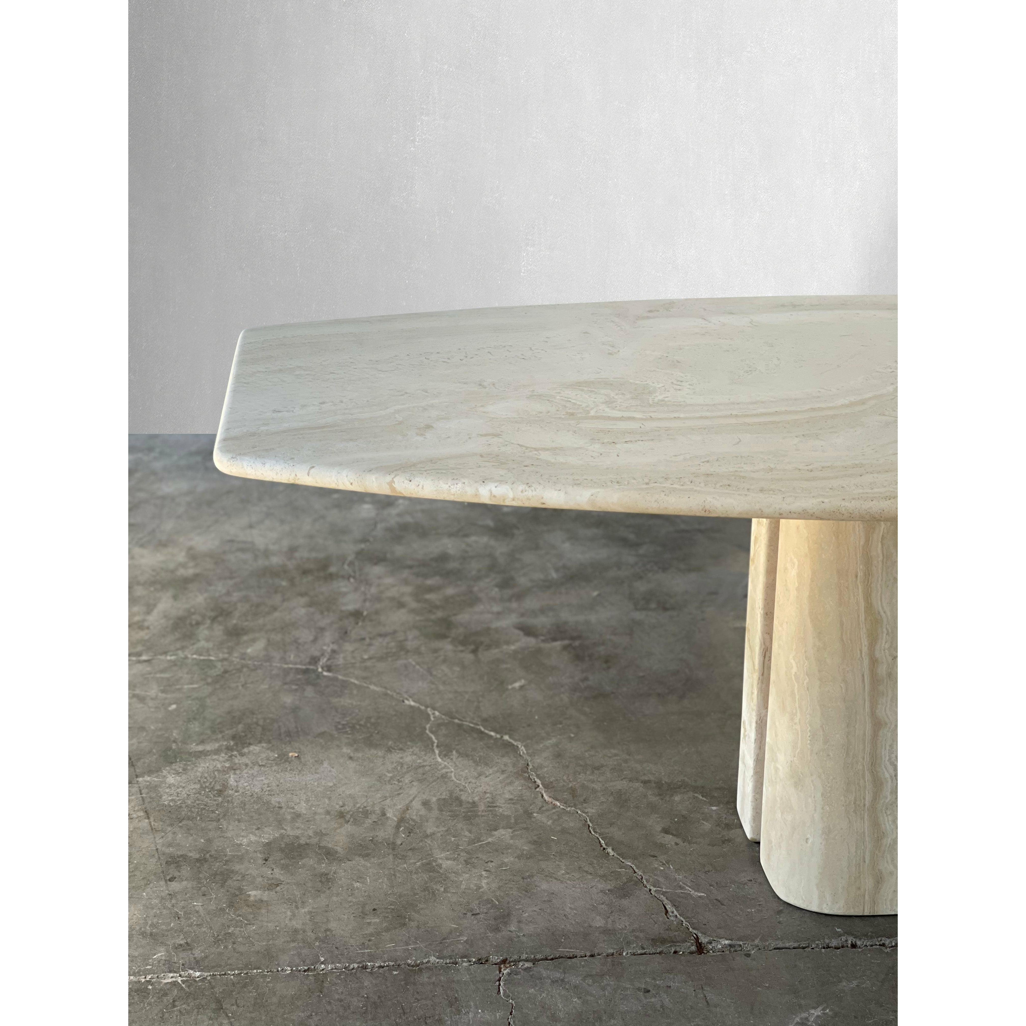 Vintage Italian Travertine Dining Table with Sculptural Bases 3