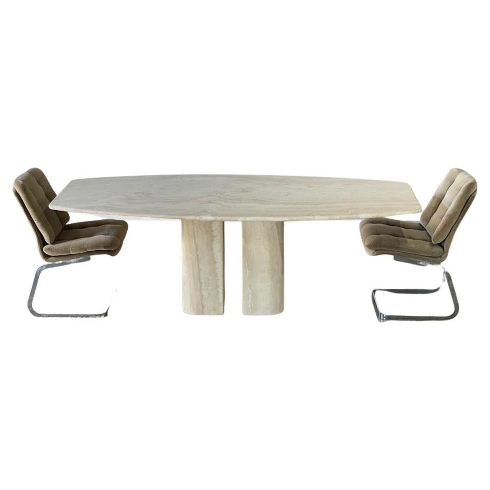 Vintage Italian Travertine Dining Table with Sculptural Bases