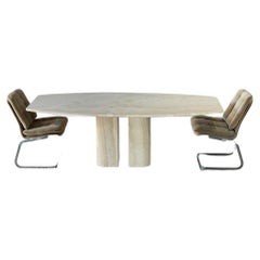 Used Italian Travertine Dining Table with Sculptural Bases
