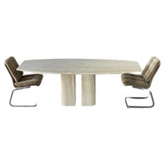 Vintage Italian Travertine Dining Table with Sculptural Bases