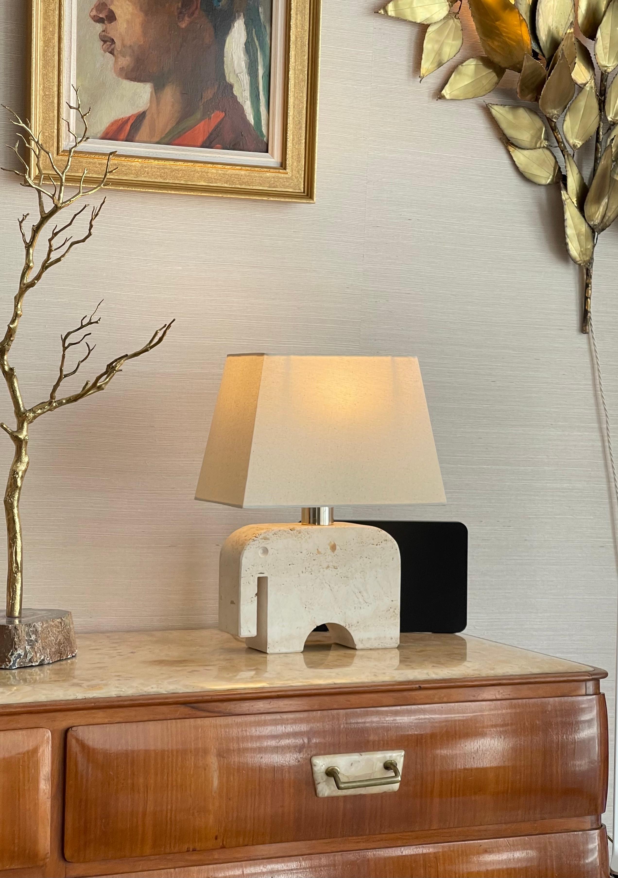 Mid-Century Modern Vintage Italian Travertine Elephant Table Lamp by Mannelli Bros 'circa 1970s' For Sale
