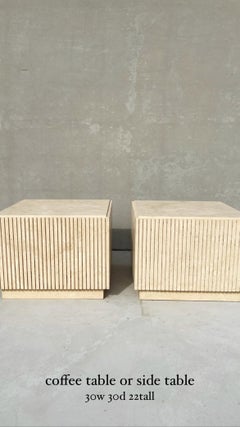 Vintage Italian Travertine Fluted Cube Side Tables - Set of 2